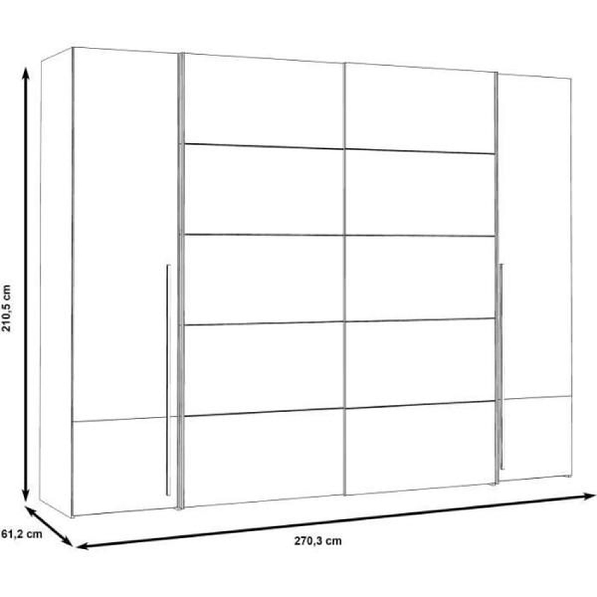 Voir la diapositive 5 : MARKET24 Armoire NARAGO - Décor Chene Sonoma et blanc mat - 2 portes coulissantes + 2 portes battantes - L270 x P61 x H210 cm