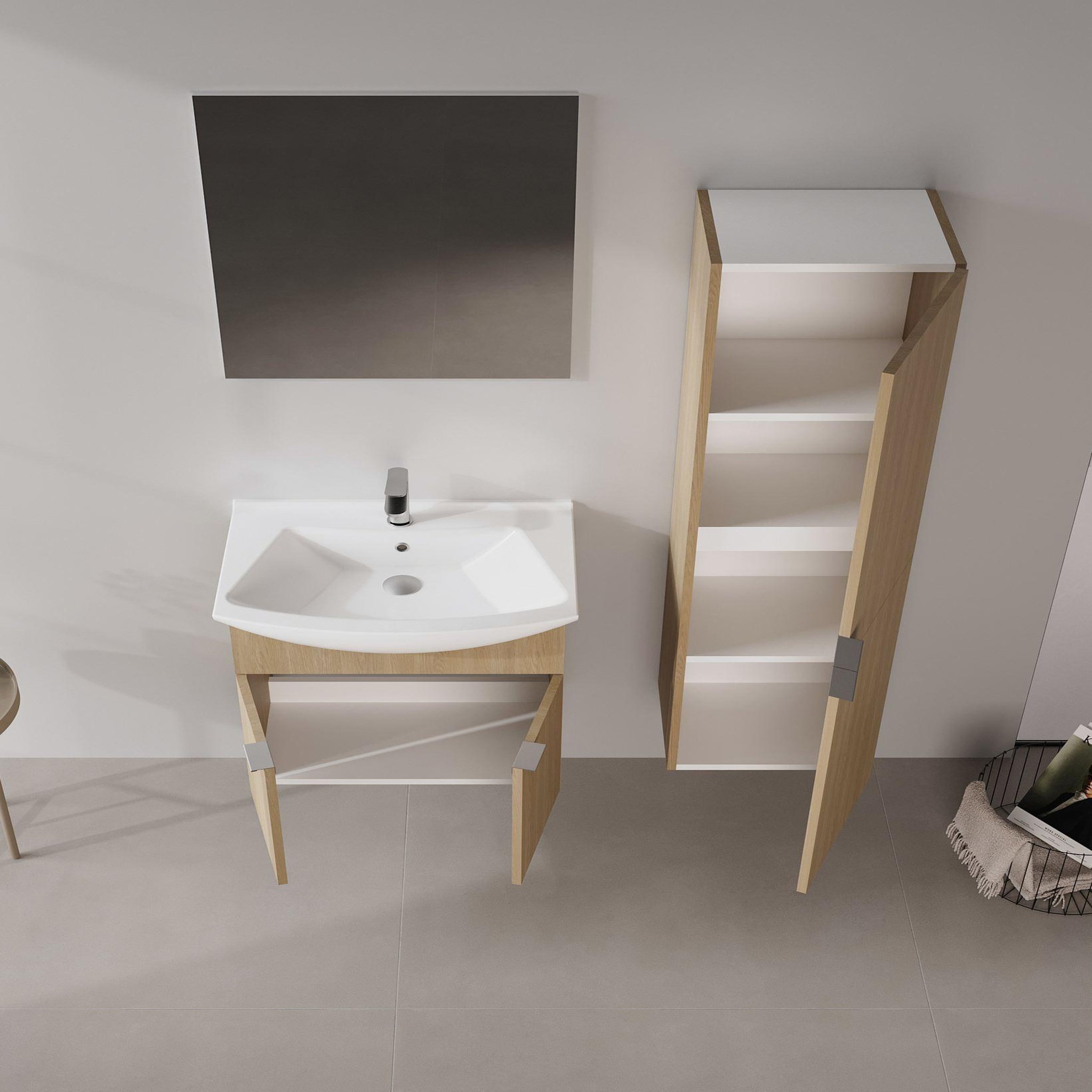 Voir la diapositive 3 : Habitat et Jardin Meuble avec simple vasque et miroir  Purus 65  - 65 x 50 x 58 cm - Oak