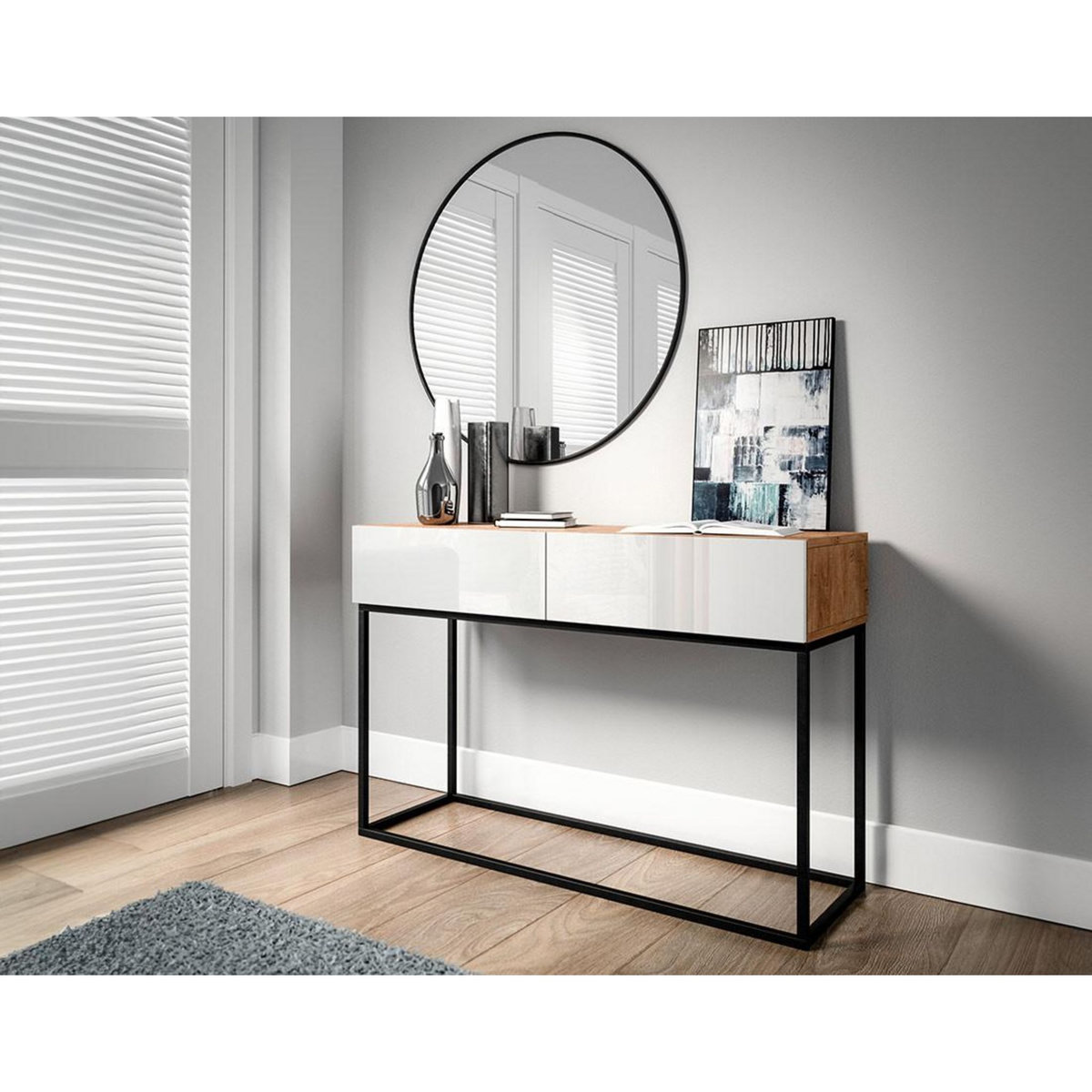 BEST MOBILIER Roman - console - bois et blanc - 2 tiroirs - 120 cm