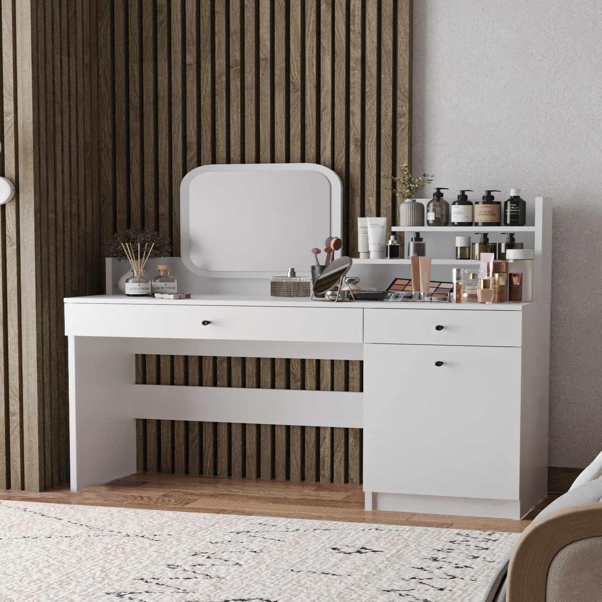 Voir la diapositive 3 : Habitat et Jardin Coiffeuse avec miroir carré en bois  harmony square  - 124 x 40 x 135 cm - blanc