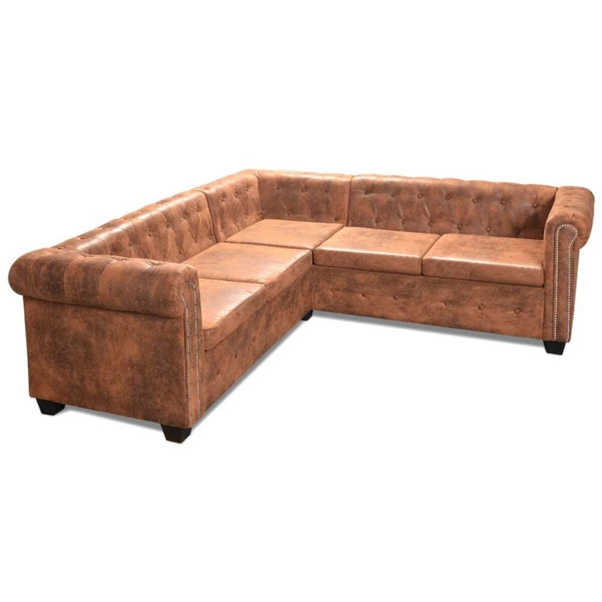 VIDAXL Canape d'angle Chesterfield 5 plcs Cuir artificiel Marron