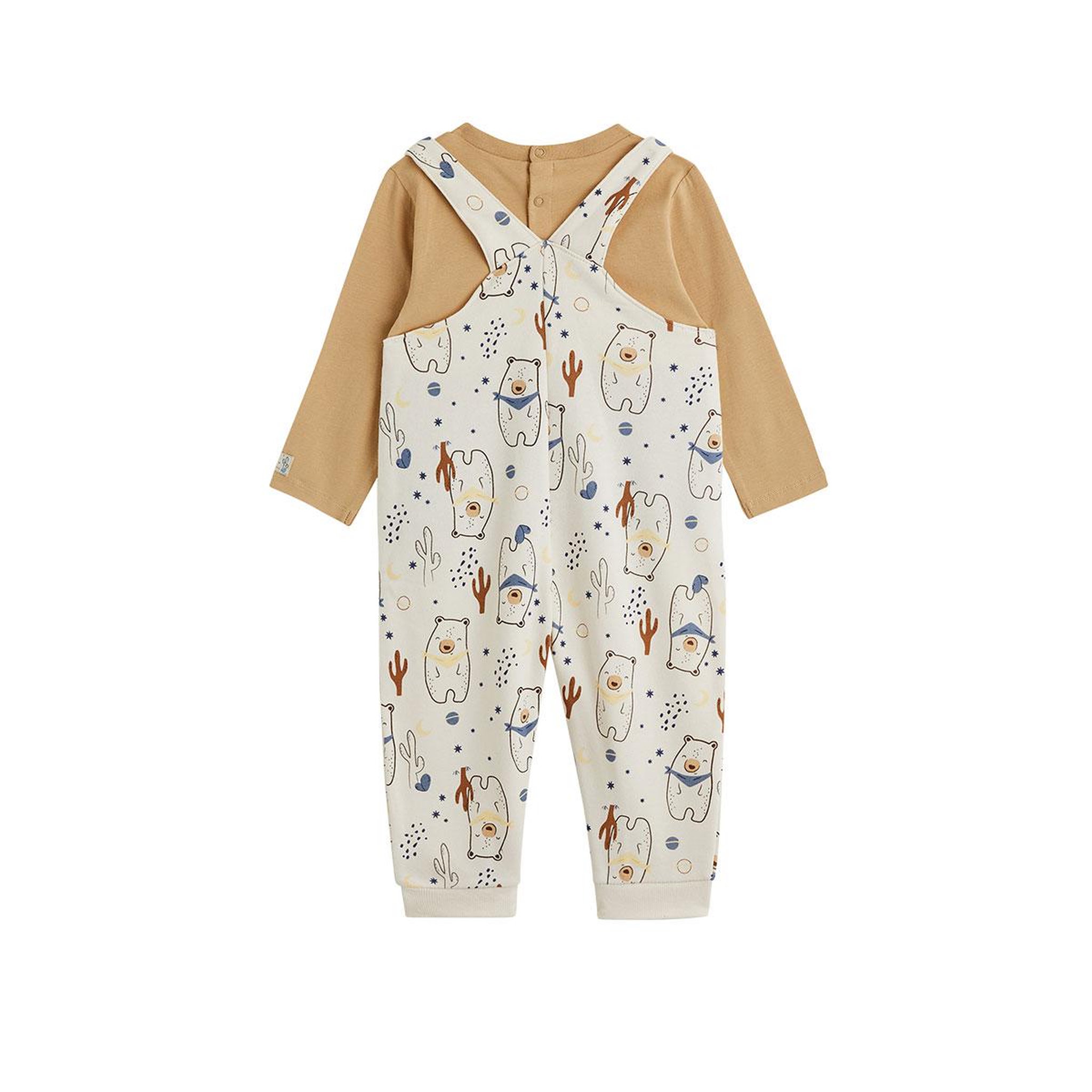 Voir la diapositive 2 : PETIT BEGUIN Ensemble salopette bébé en molleton et t-shirt moka