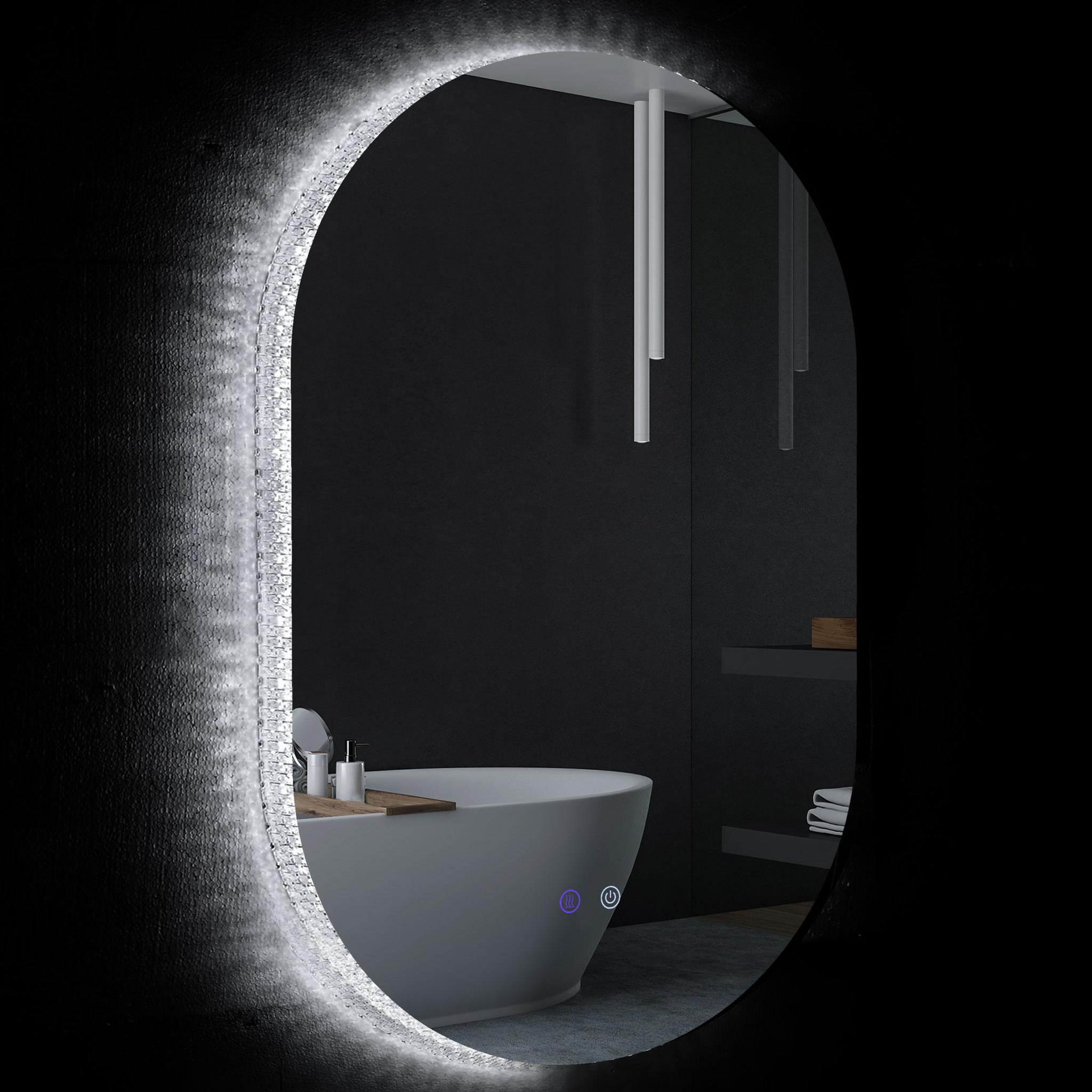 Voir la diapositive 1 : KLEANKIN Miroir ovale mural lumineux LED de salle de bain - 81 x 51 cm - avec 3 couleurs, luminosité réglable interrupteur tactile système antibuée transparent