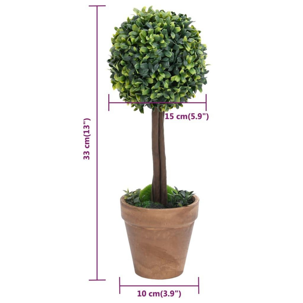 VIDAXL Plantes de buis artificiel 2 pcs avec pots Boule Vert 33 cm