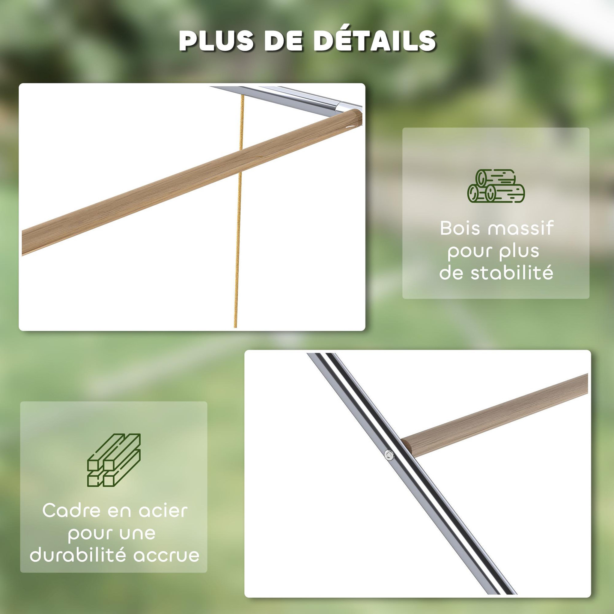 Voir la diapositive 6 : PAWHUT Perchoir balançoire pour poule - aire de jeu chicken activity - 150 x 82 x 110 cm - acier chromé bois verni