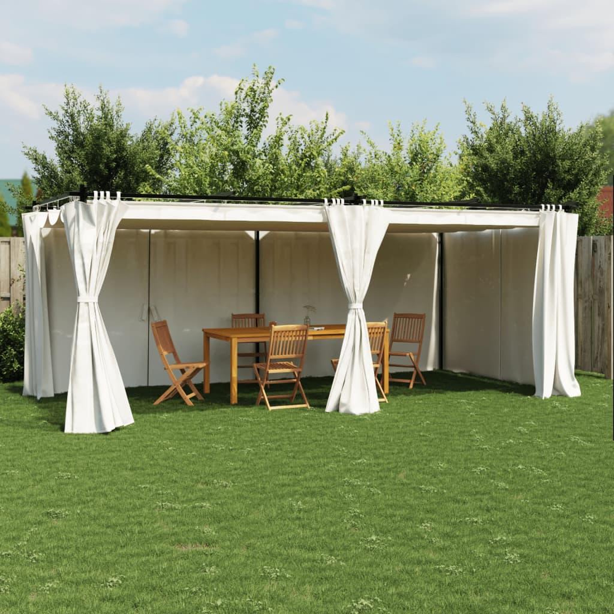VIDAXL Tonnelle avec rideaux creme 6x3 m acier