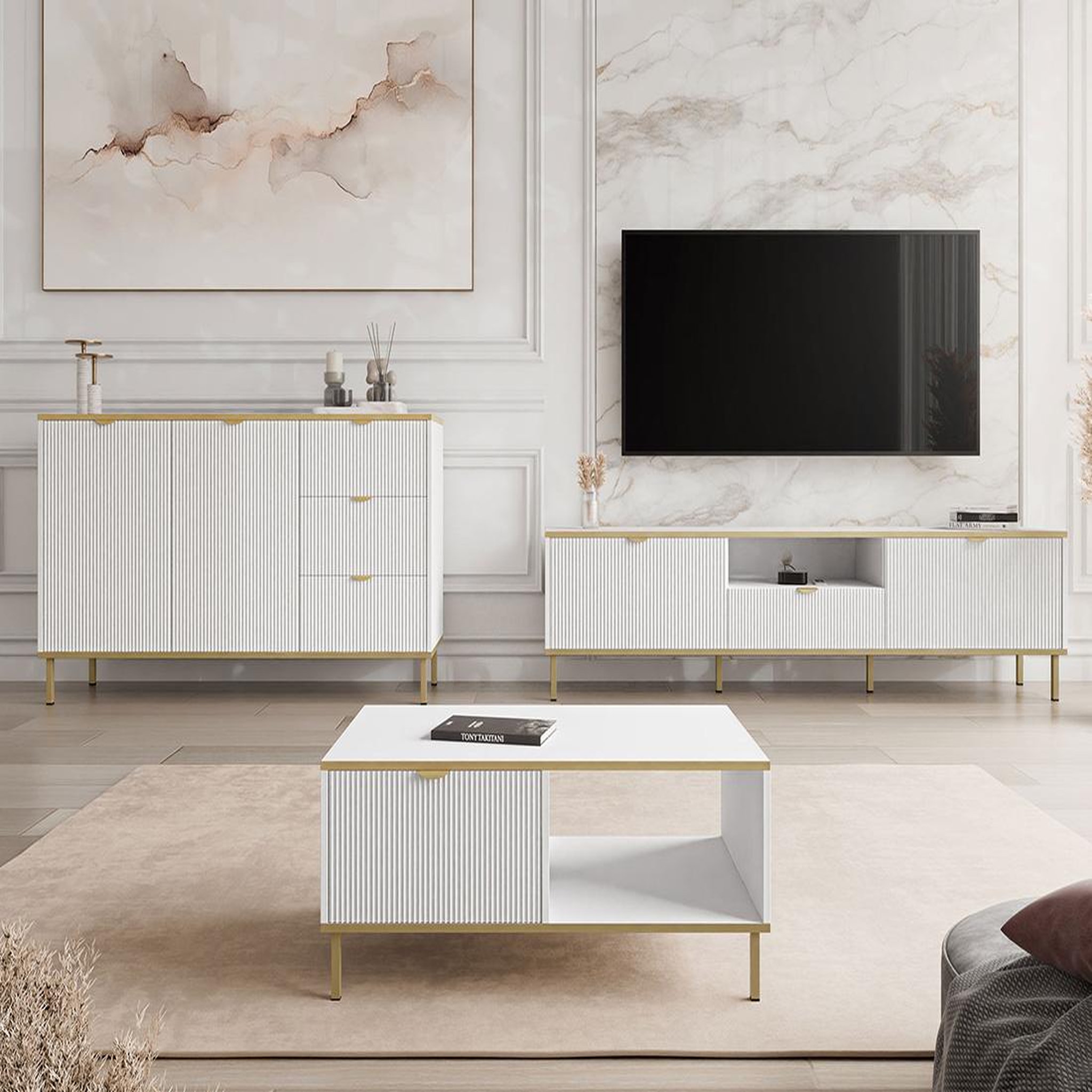 Voir la diapositive 4 : BEST MOBILIER Hope - table basse 100 cm - 1 tiroir et 1 niche