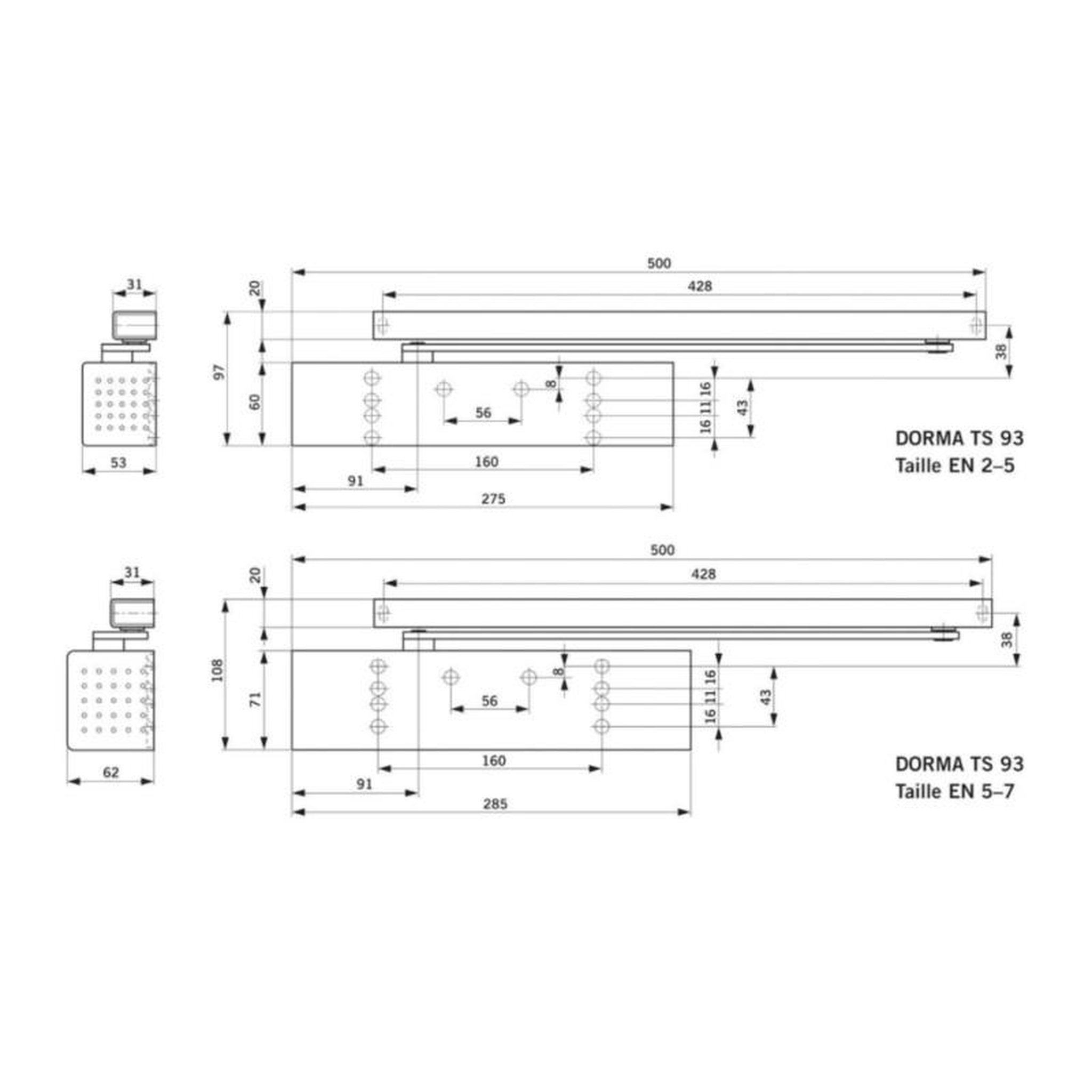 Voir la diapositive 2 : DORMA Ferme porte TS 93BC DC CONTUR F2 5 sans bras argent DORMA 43520001