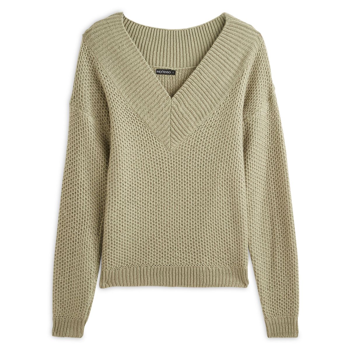 INEXTENSO Pull col v vert clair femme