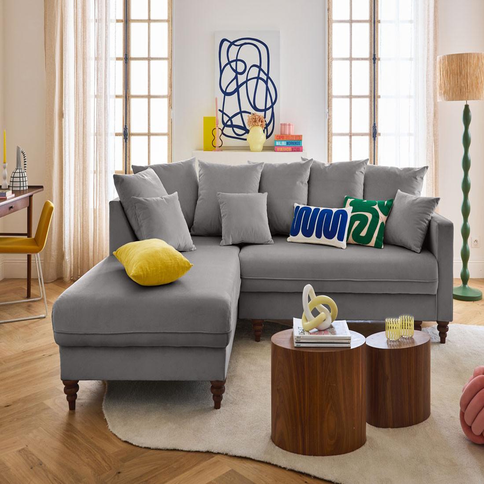 Voir la diapositive 1 : BEST MOBILIER Flamingo - canapé d'angle gauche 4 places convertible en velours