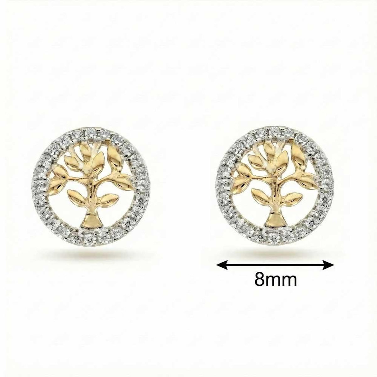 L'ATELIER D'AZUR Boucles d'Oreilles Or Jaune et Zirconiums - Puces Motif Arbre de Vie