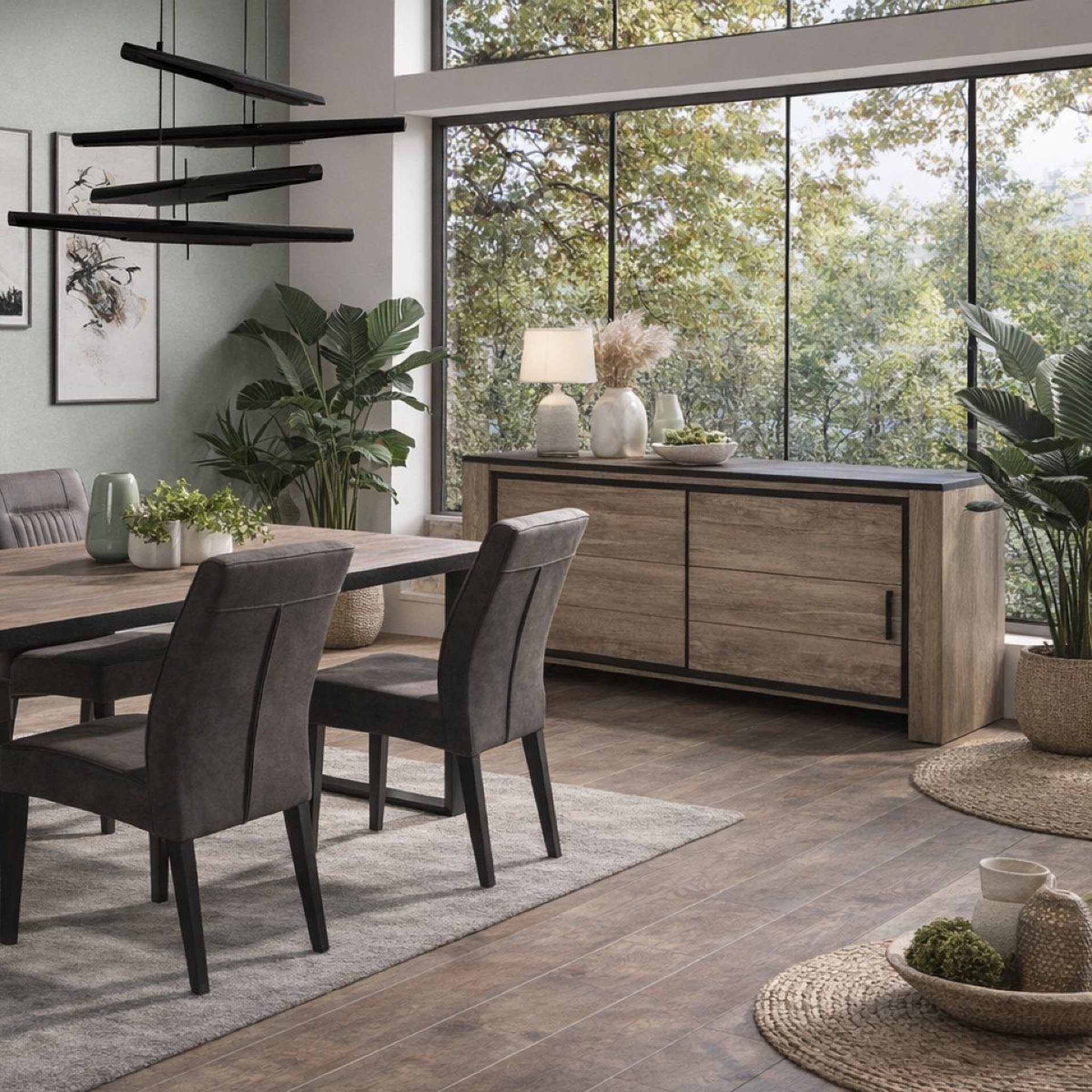 Voir la diapositive 4 : JLC KREATION Buffet bas moderne en bois avec portes coulissantes OLIVE