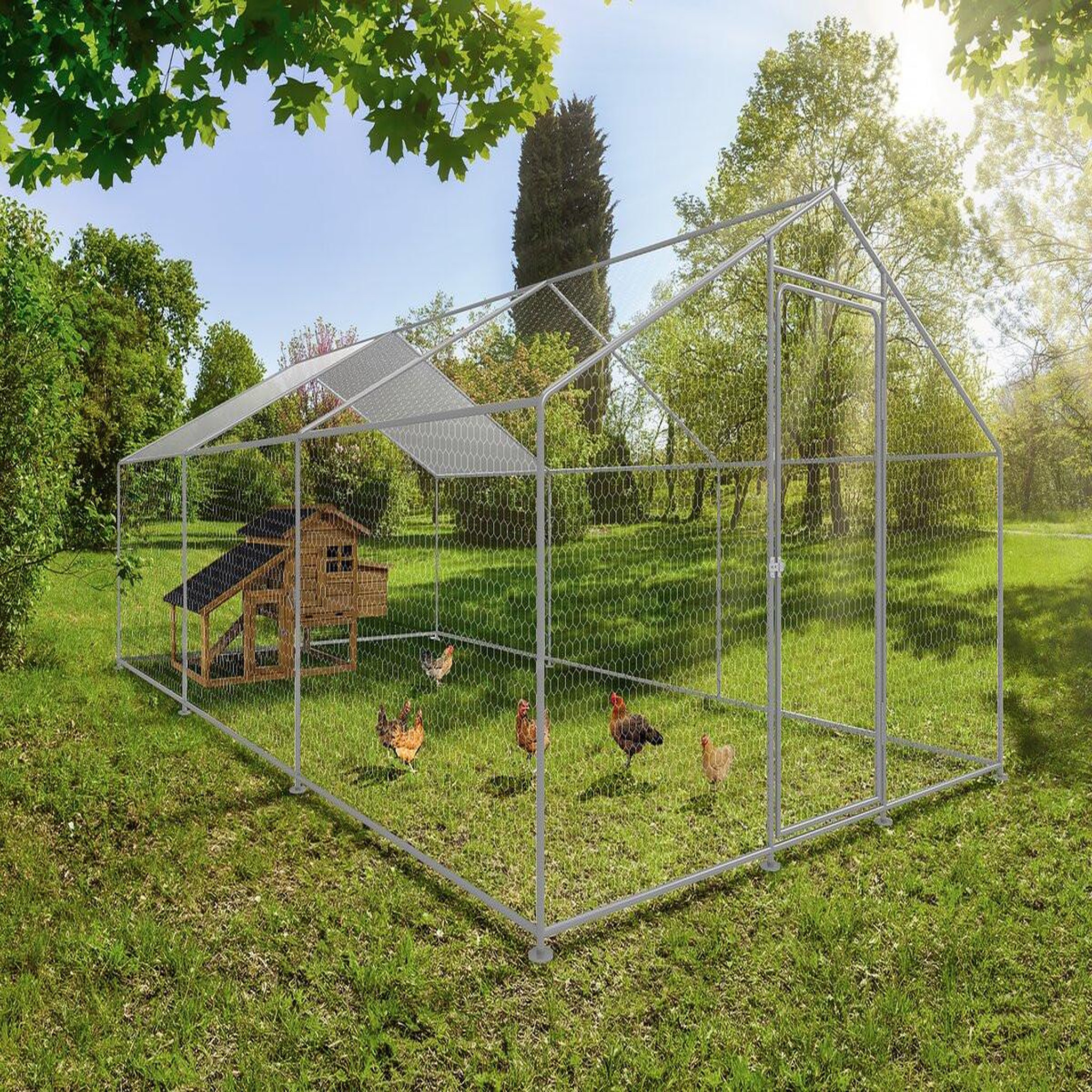Voir la diapositive 2 : Habitat et Jardin Enclos à poules 18 m² parc grillagé 6 x 3 x 2 M acier galvanisé