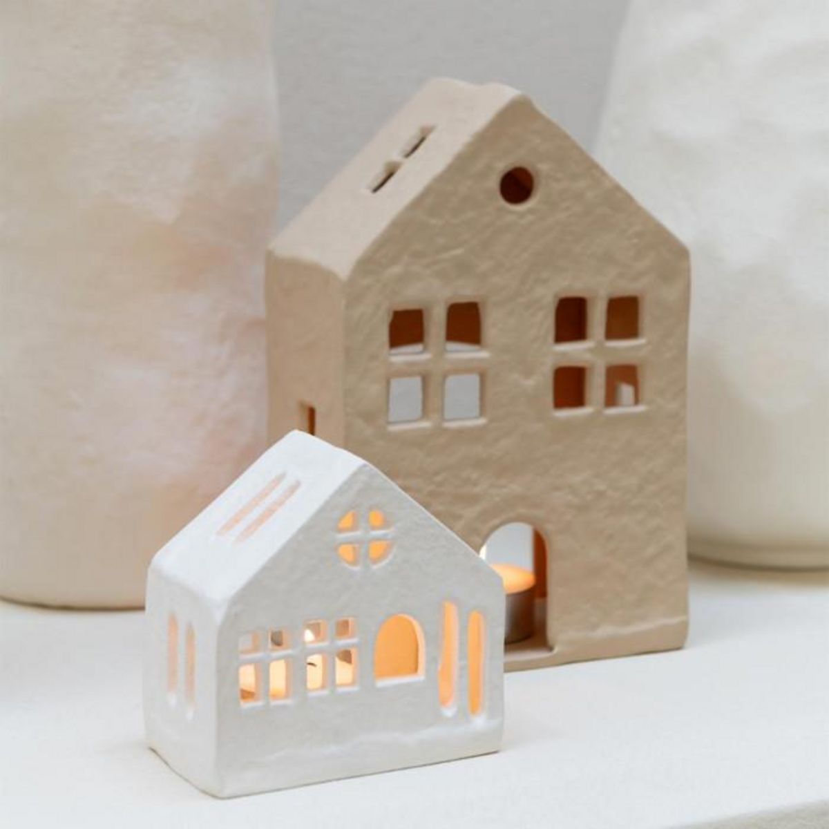 Paris Prix Photophore Maison en Métal  Agra  19cm Beige