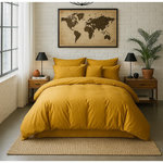BATON ROUGE Housse de couette 100% percale de coton lavé 80fils/cm² Jaune moutarde. Coloris disponibles : Jaune