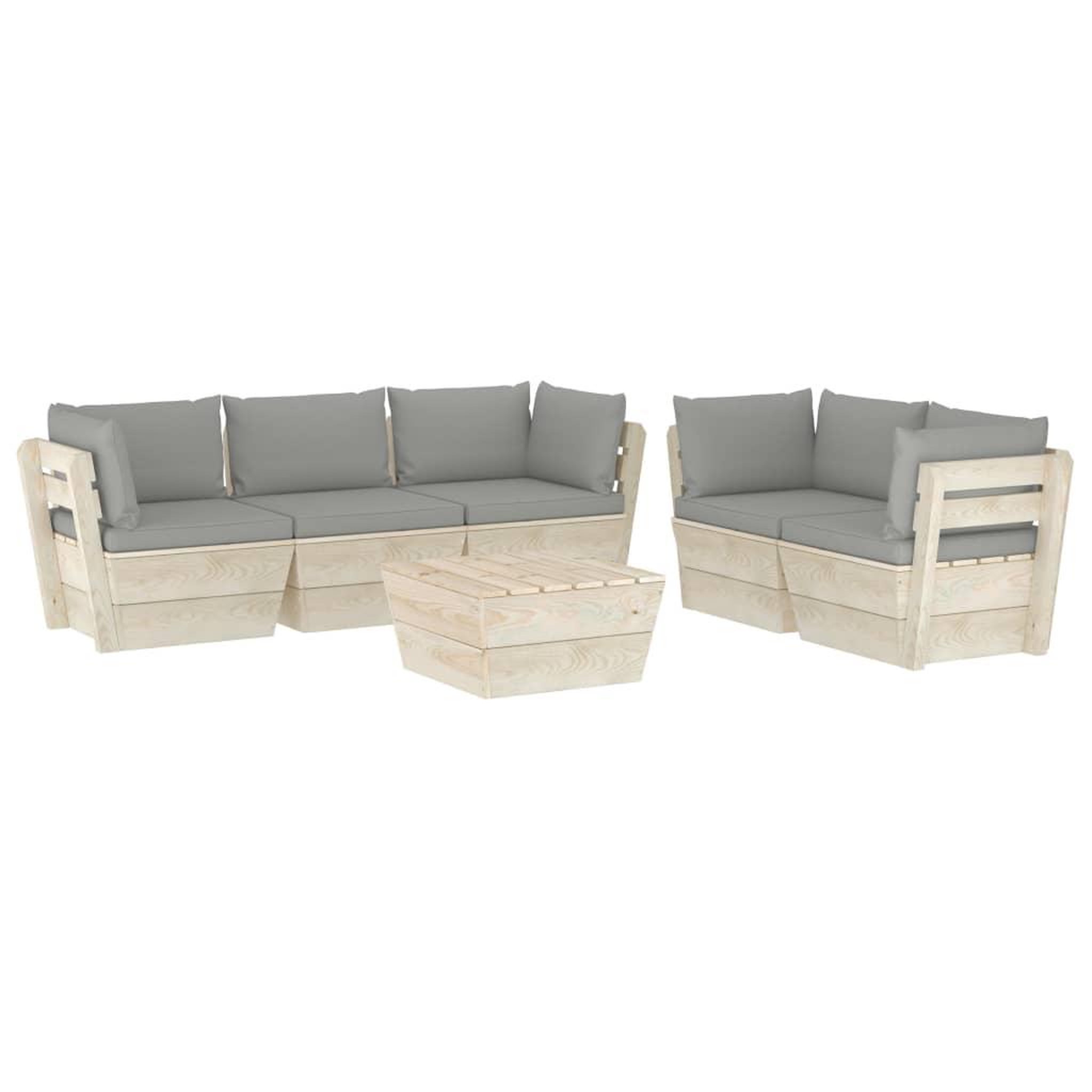 Voir la diapositive 2 : VIDAXL Salon de jardin palette 6 pcs avec coussins bois d'epicea