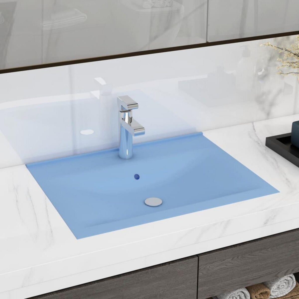 VIDAXL Lavabo avec trou de robinet Bleu clair mat 60x46 cm Ceramique