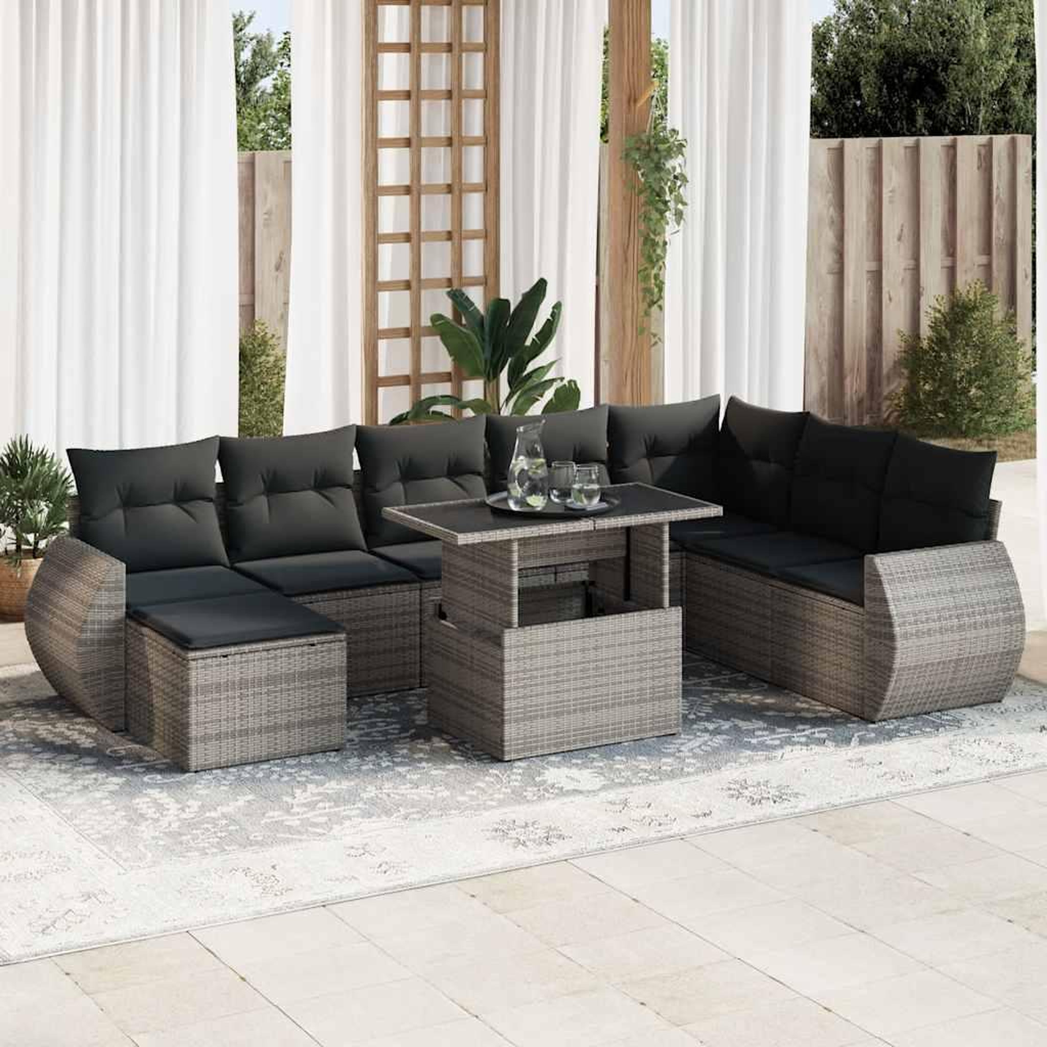 VIDAXL Salon de jardin 9 pcs avec coussins gris resine tressee