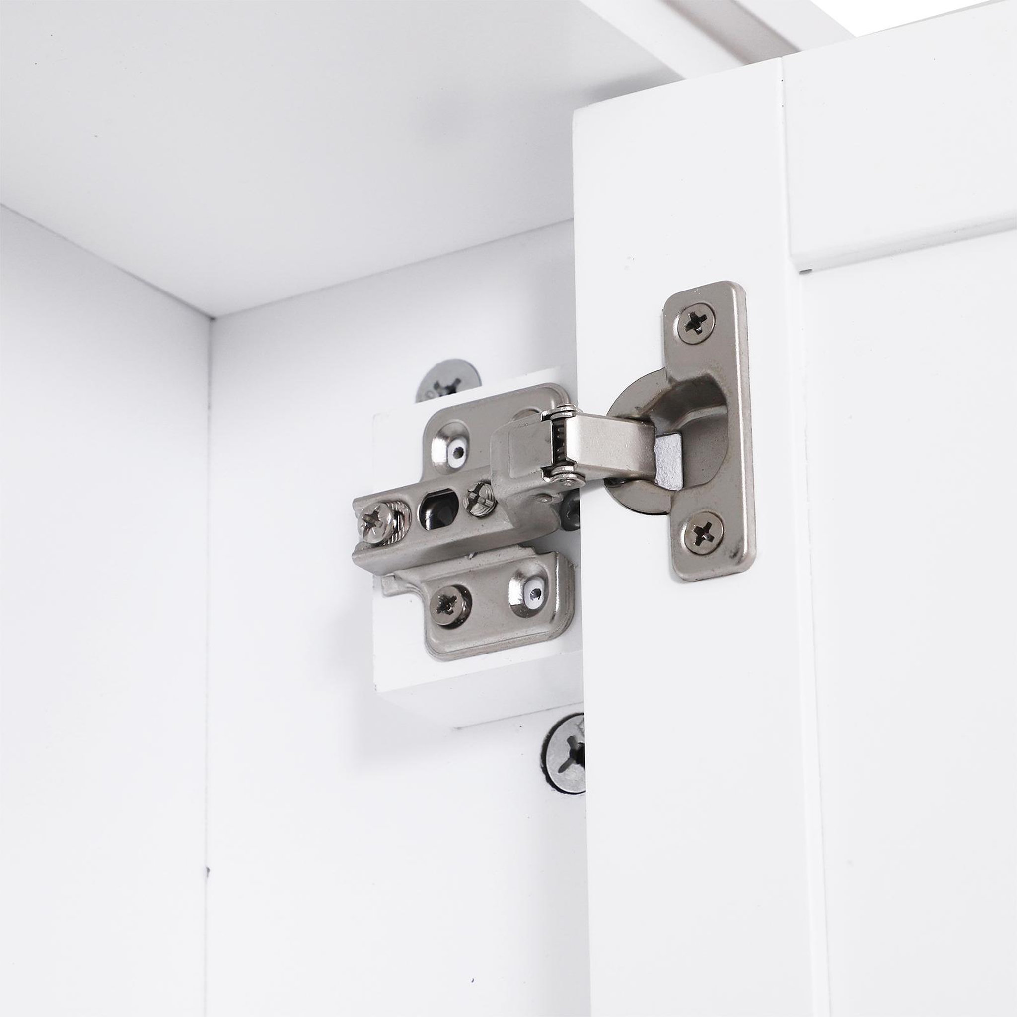 Voir la diapositive 6 : HOMCOM Armoire haute murale de salle de bain ou wc placard 1 porte 3 niches dim. 53l x 14,5l x 50,5h cm mdf panneaux particules blanc