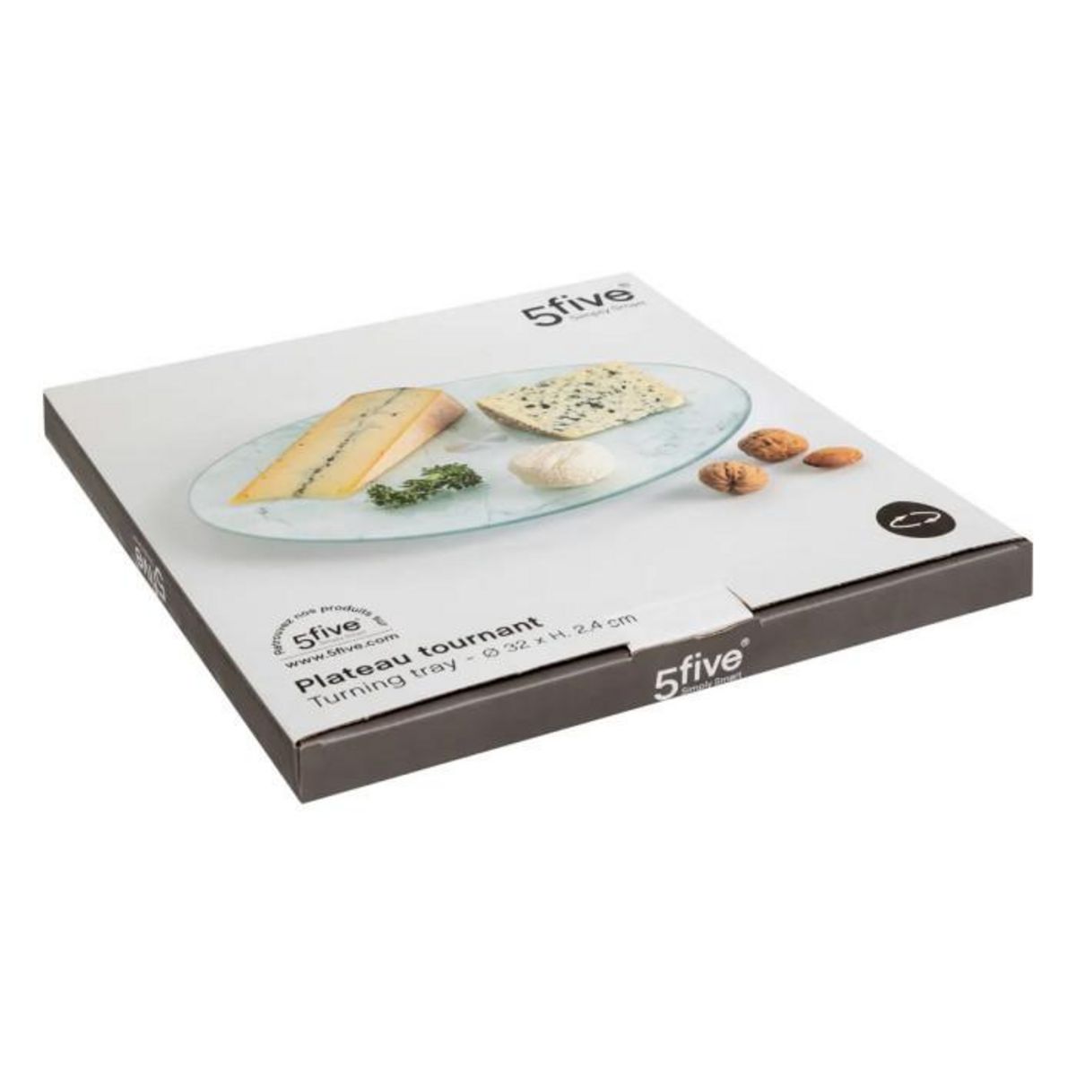 FIVE Plateau Tournant en Verre  Effet Marbre  31cm Blanc