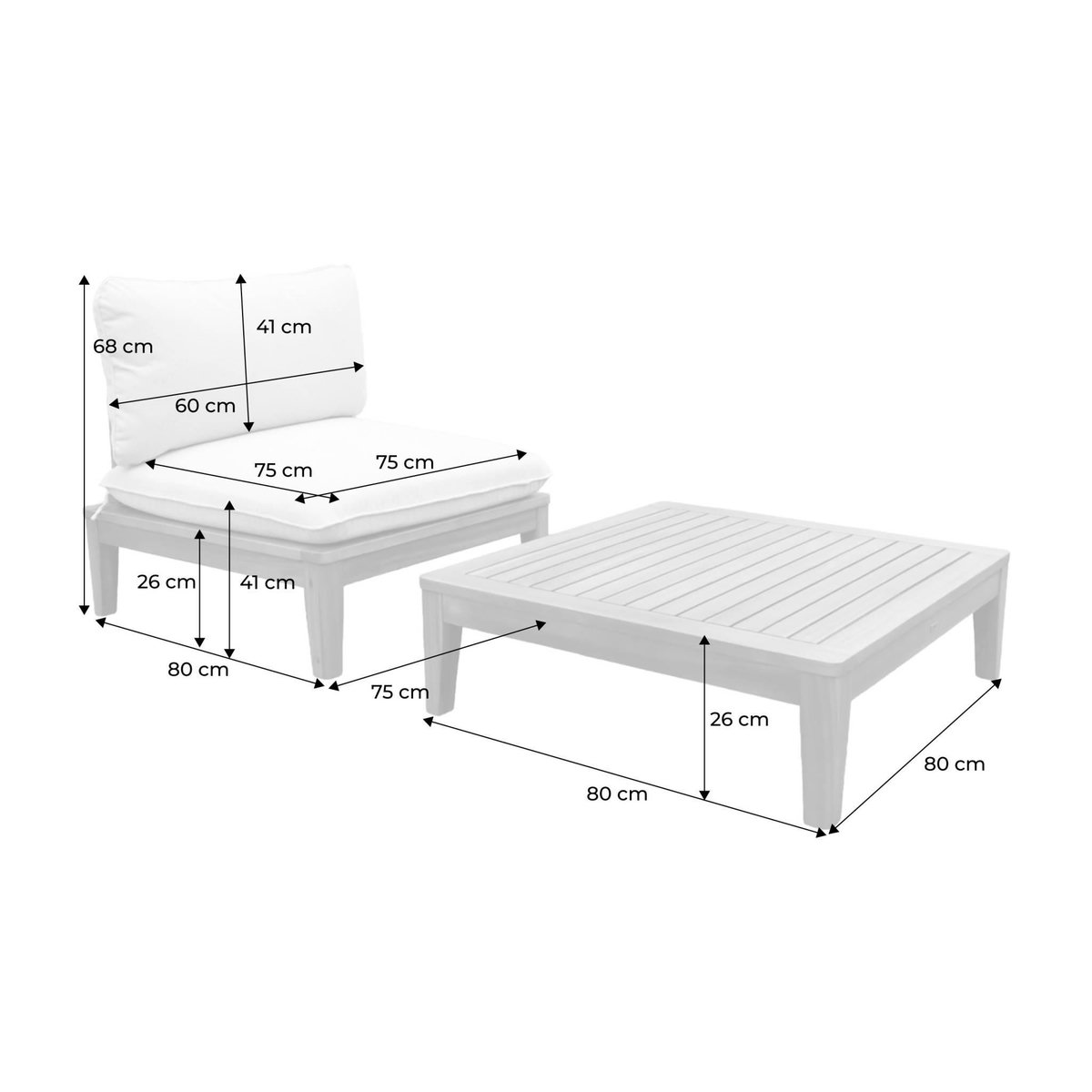 SWEEEK Fauteuil de jardin avec table basse bois d'acacia beige - Yona