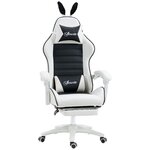 VINSETTO Chaise gaming fauteuil gamer inclinable réglable repose-pied rétractable oreilles de lapin amovibles noir blanc