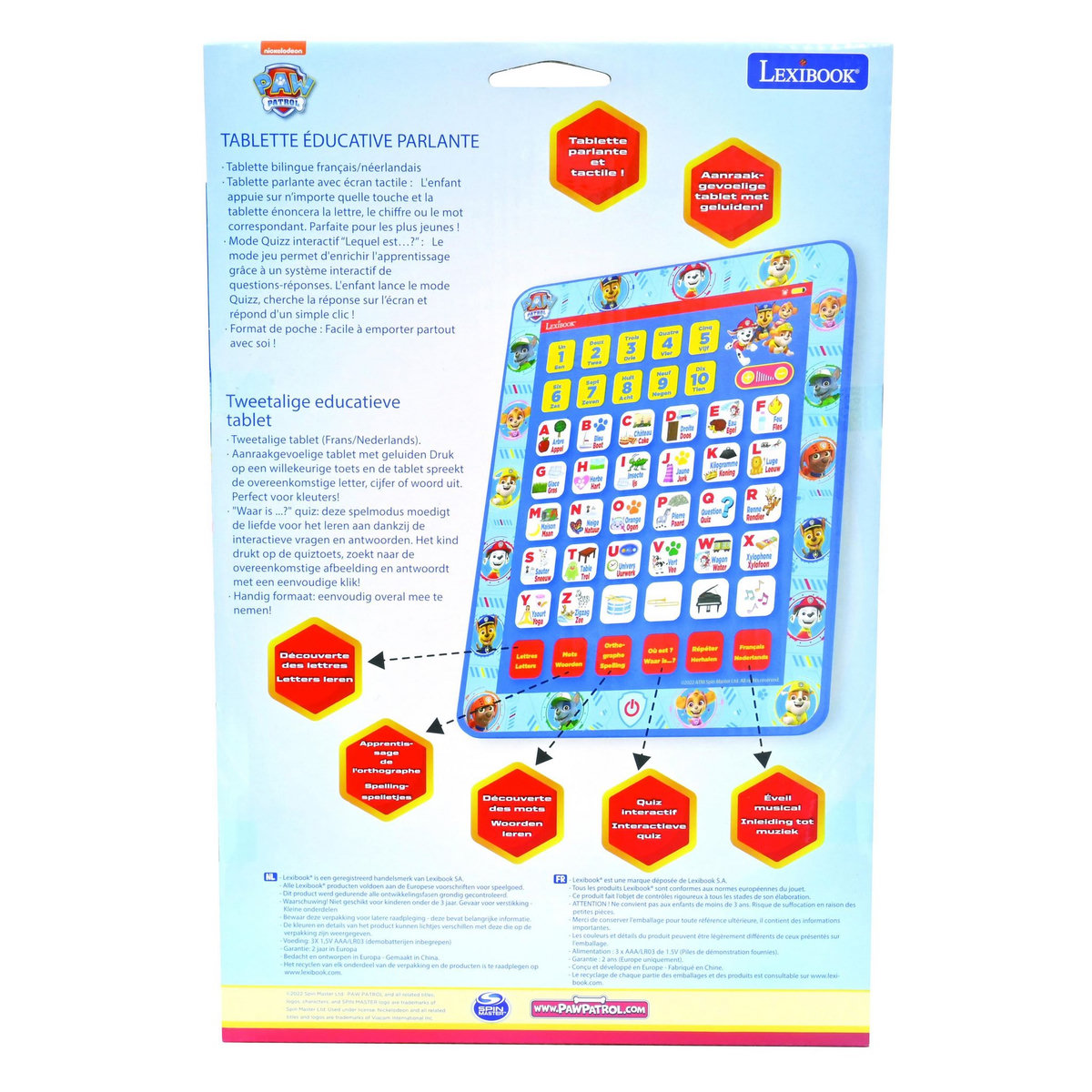 Lexibook Tablette Éducative bilingue Pat Patrouille en néerlandais et en anglais