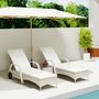 Voir la diapositive 2 : OUTSUNNY Lot de 2 bains de soleil inclinables tout confort avec table d'appoint résine tressée crème