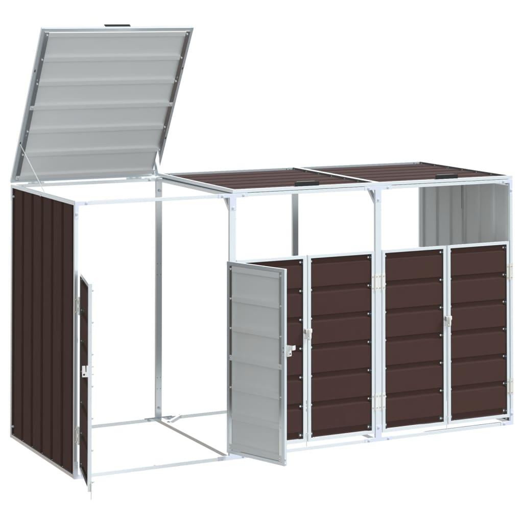 Voir la diapositive 4 : VIDAXL Rangement a roulettes pour poubelles pour trois bacs acier
