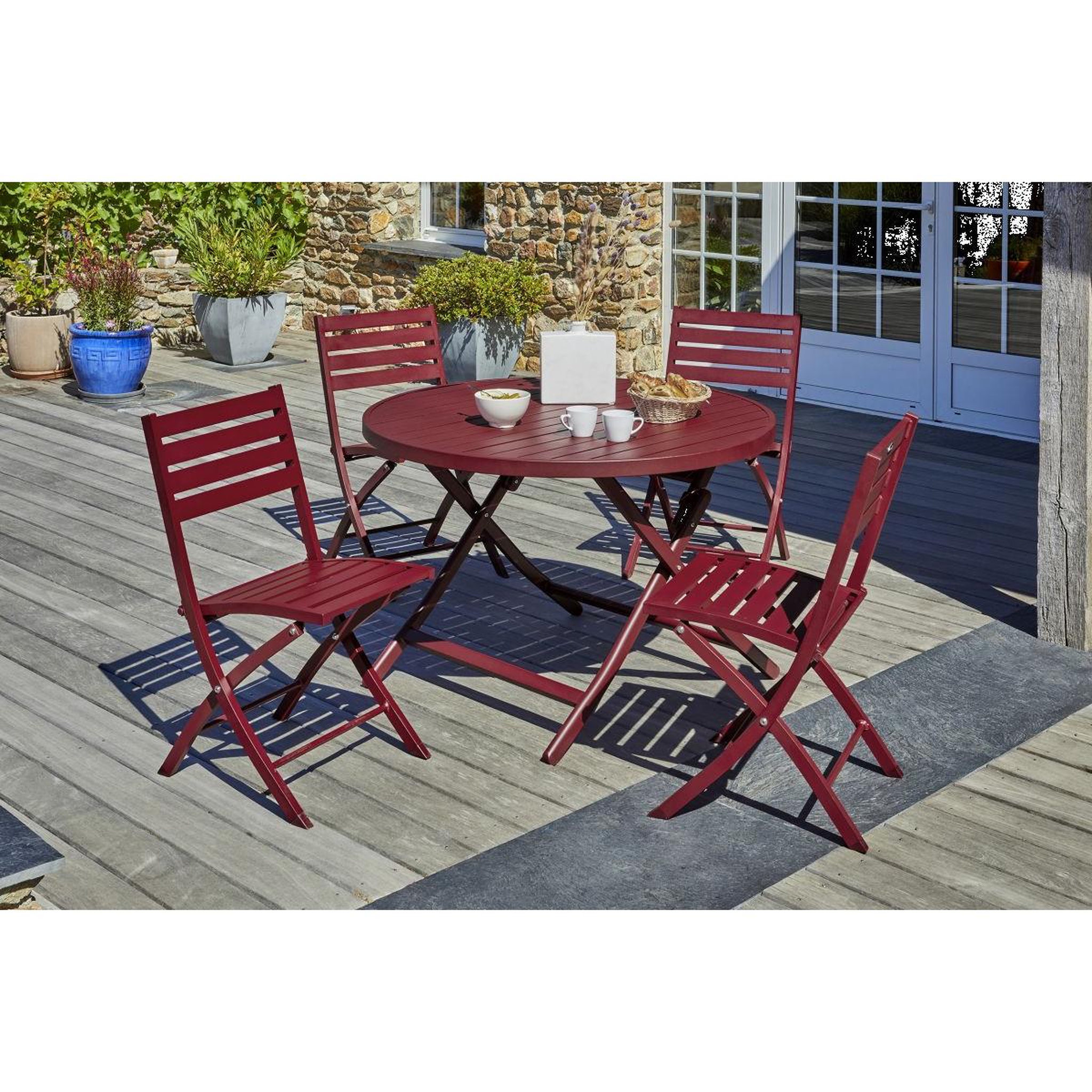 Voir la diapositive 6 : Paris Prix Ensemble Table de Jardin Pliante & 4 Chaises  Marius  110cm Rouge Carmin