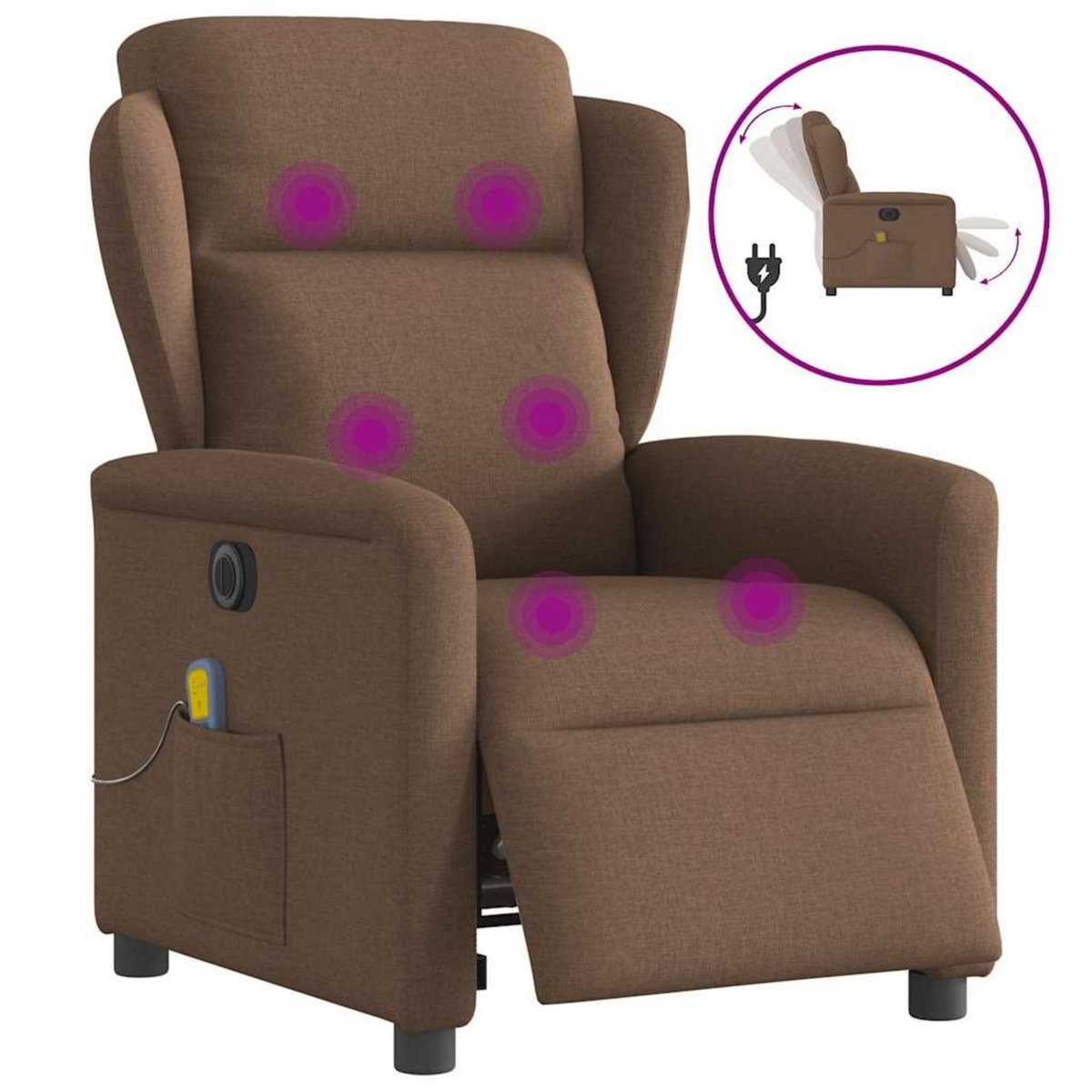 VIDAXL Fauteuil inclinable de massage electrique marron tissu