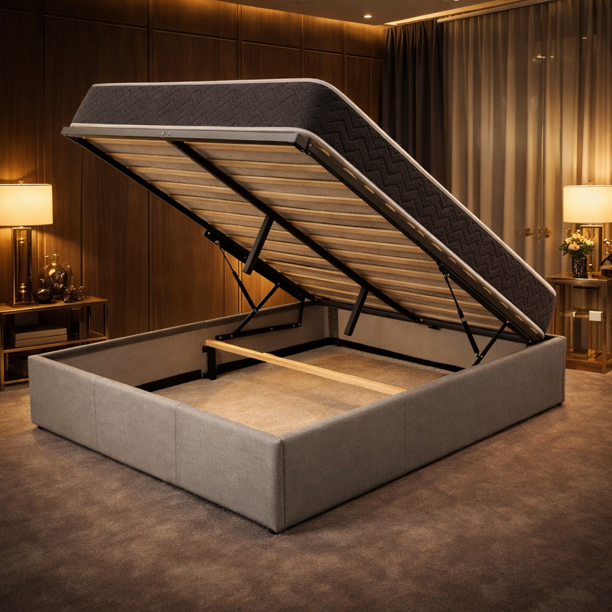 Voir la diapositive 1 : KING OF DREAMS Ensemble Lit Coffre et Matelas  Latex Accueil Moelleux