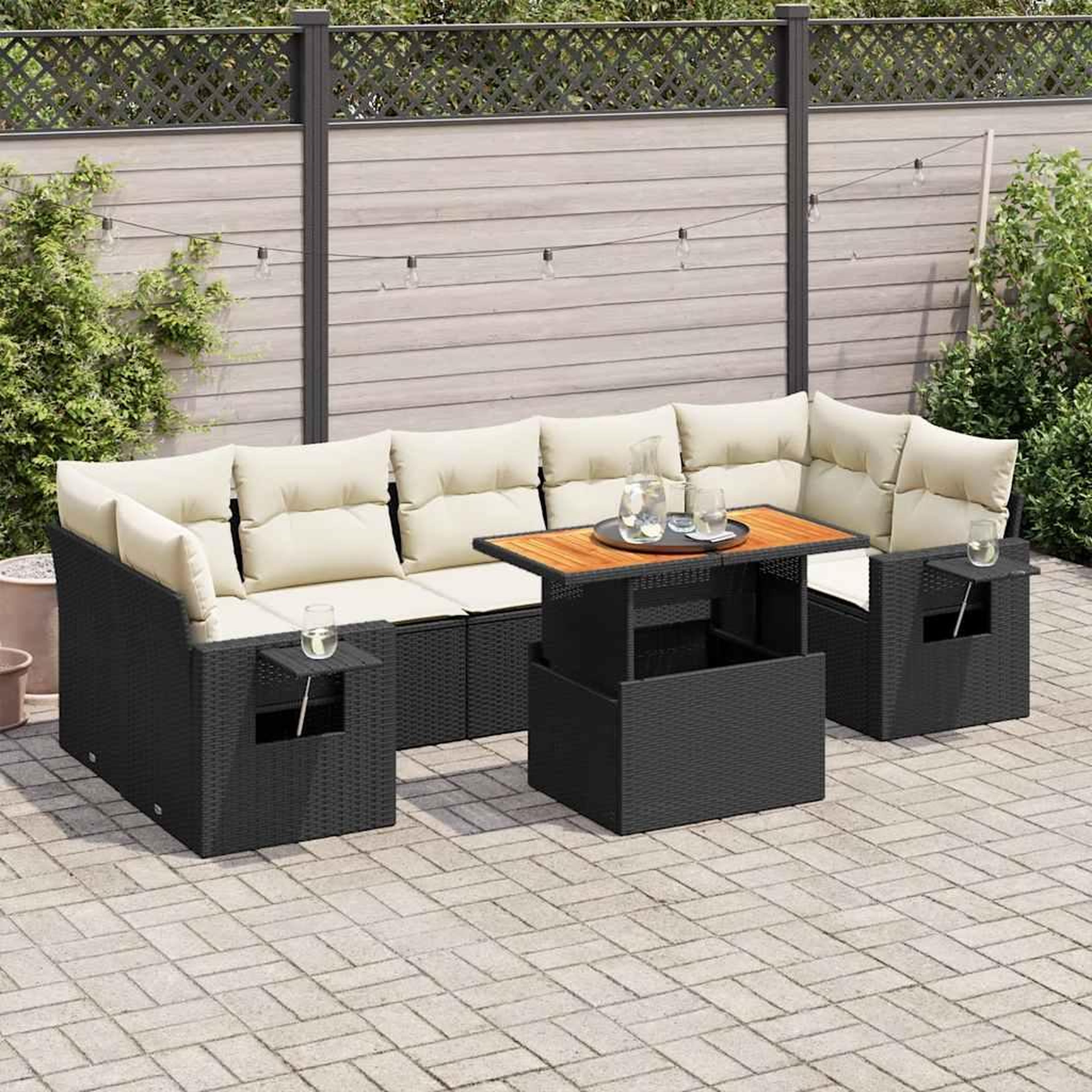 VIDAXL Salon de jardin 8 pcs avec coussins noir resine tressee