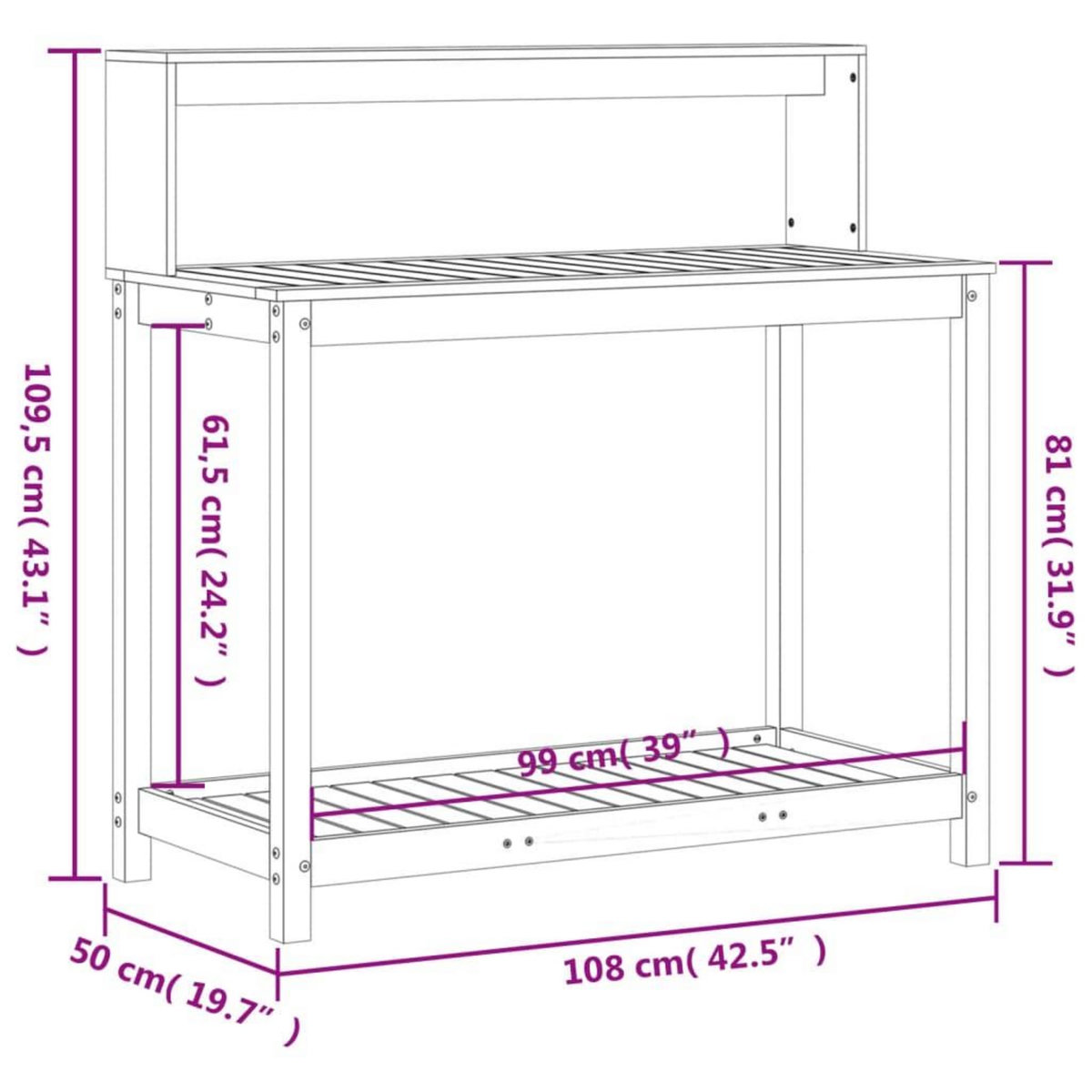 VIDAXL Table de rempotage avec etageres bois massif de douglas