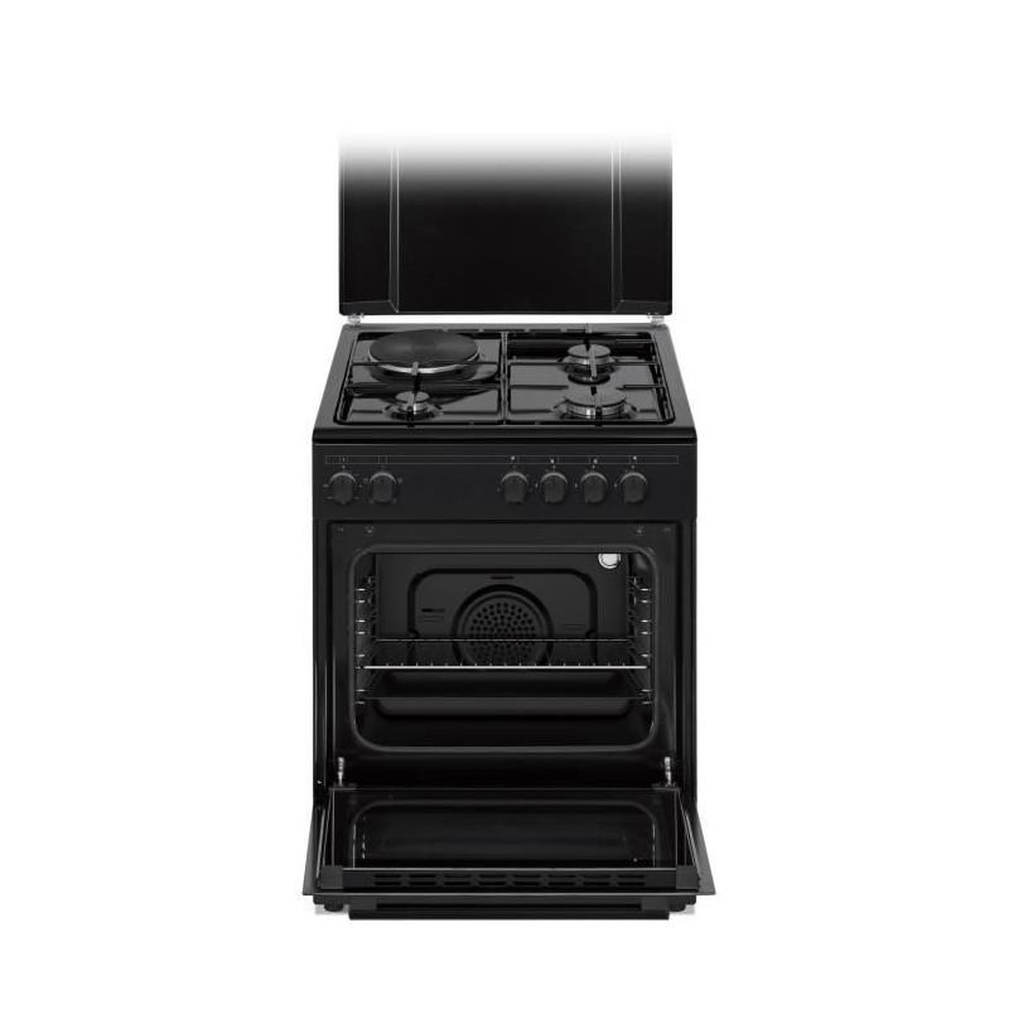 Voir la diapositive 2 : CONTINENTAL EDISON Cuisinière mixte – 3 feux gaz + 1 électrique –  Noir – Continental Edison CECM60FCB