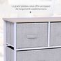 Voir la diapositive 6 : HOMCOM Commode meuble de rangement dim. 100L x 30l x 54H cm 5 tiroirs non-tissés gris structure métal blanc plateau MDF bois clair