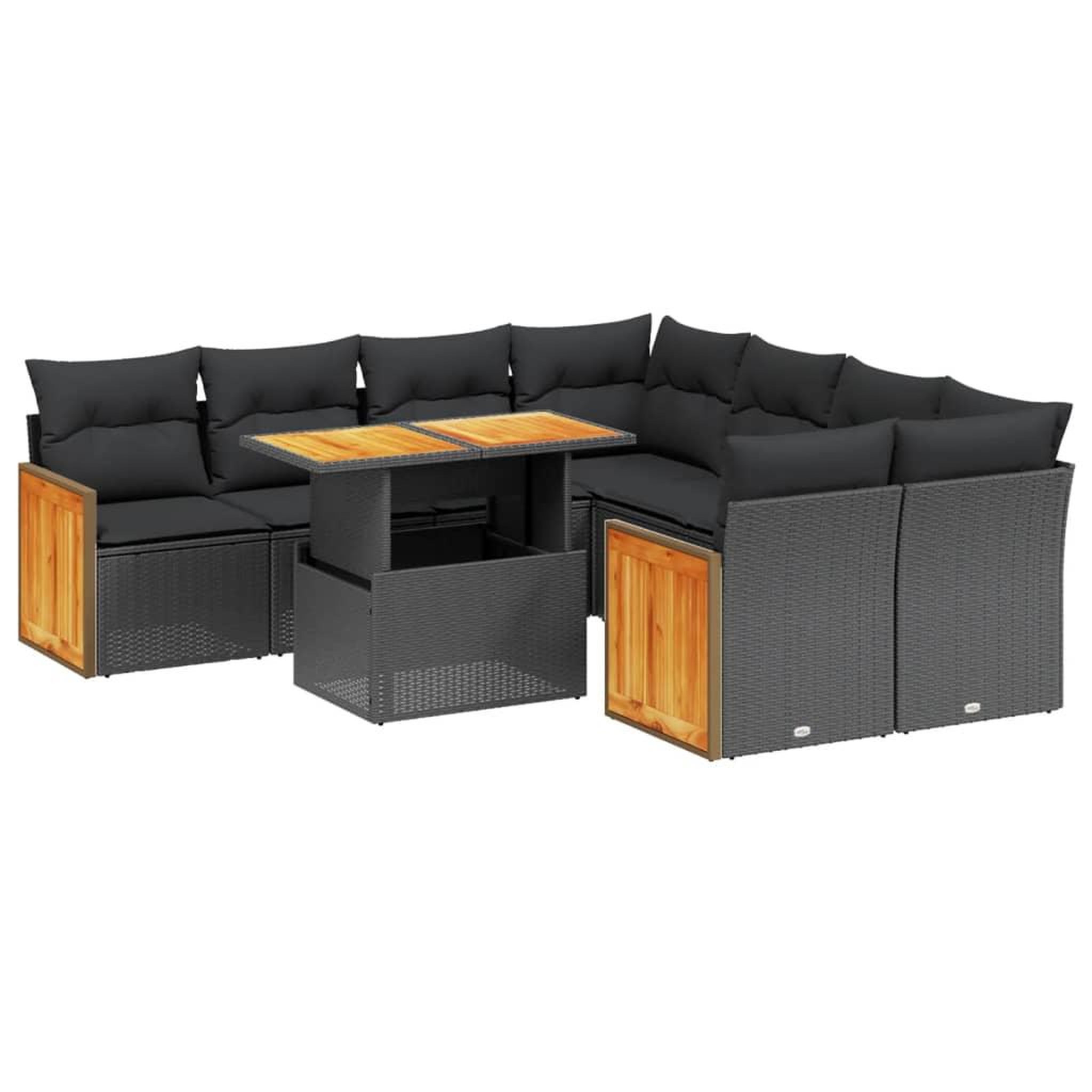Voir la diapositive 2 : VIDAXL Salon de jardin 9 pcs avec coussins noir resine tressee