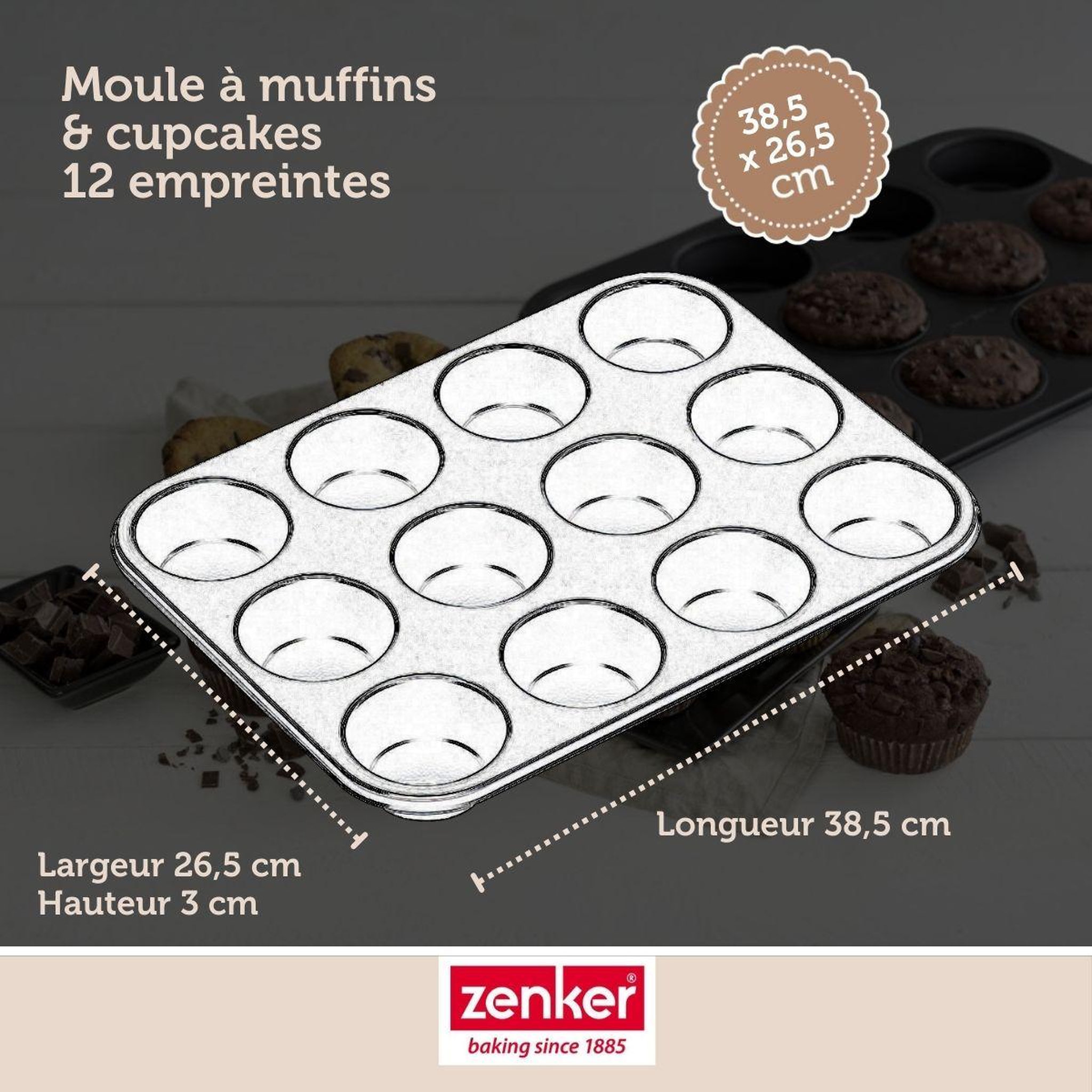 Voir la diapositive 3 : ZENKER Lot de 2 moules à gâteaux 38,5/26,5/3 cm en acier black metallic black mettallic zenker  black mettallic