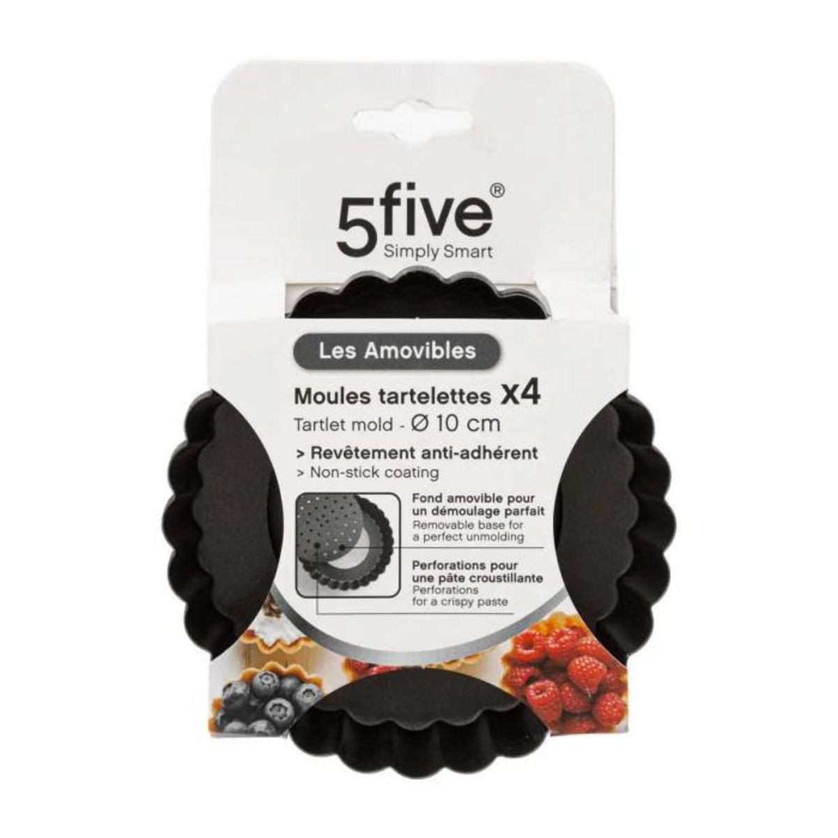 FIVE Lot de 4 Moules Tartelettes  Perforé  10cm Gris