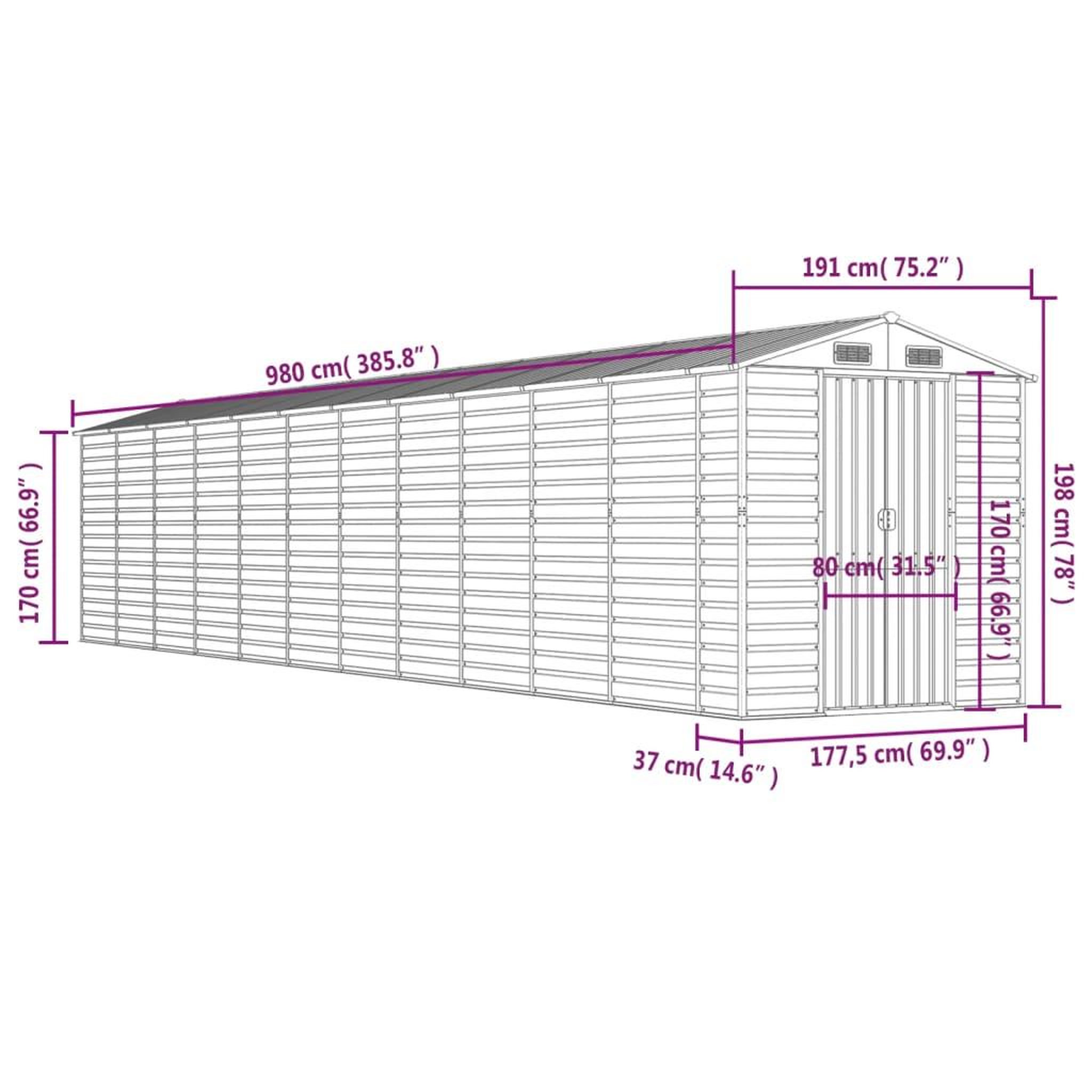Voir la diapositive 6 : VIDAXL Abri de jardin marron clair 191x980x198 cm acier galvanise