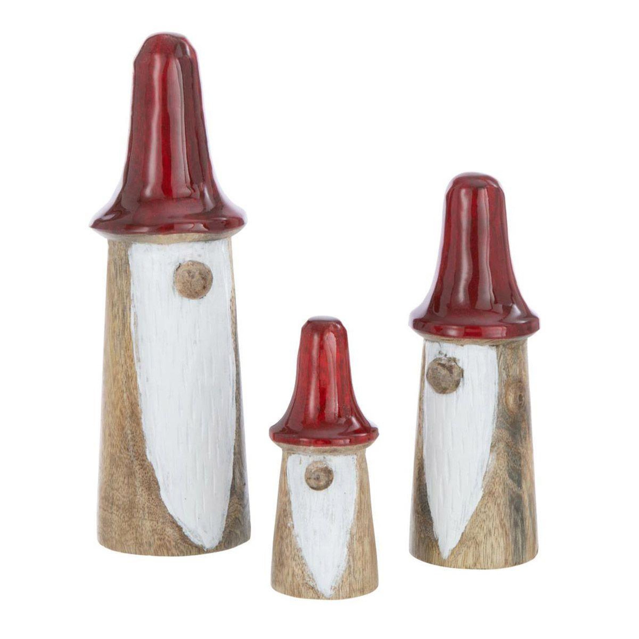 J-LINE Lot de 3 gnomes  champignons  25cm naturel & rouge