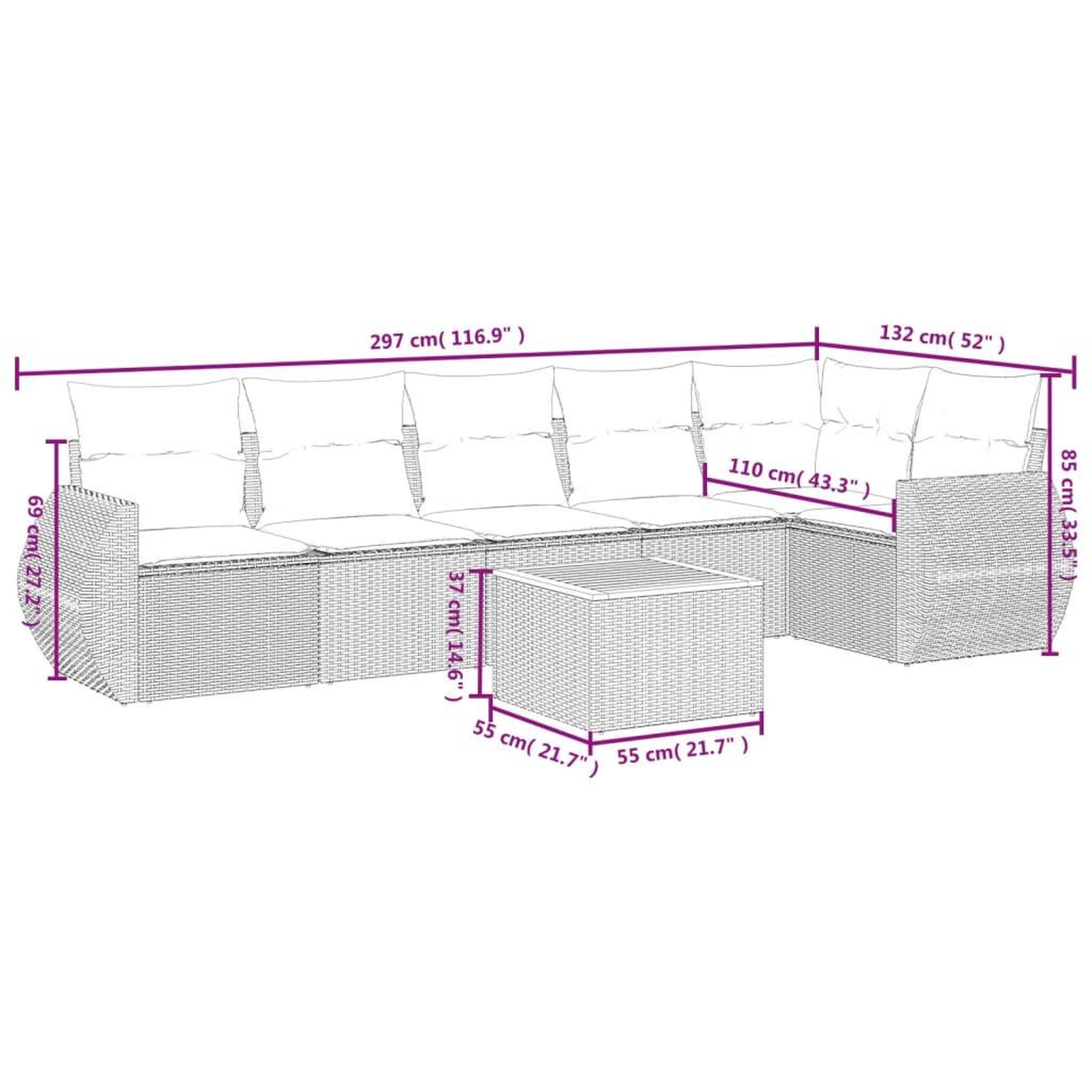 Voir la diapositive 6 : VIDAXL Salon de jardin avec coussins 7 pcs gris resine tressee