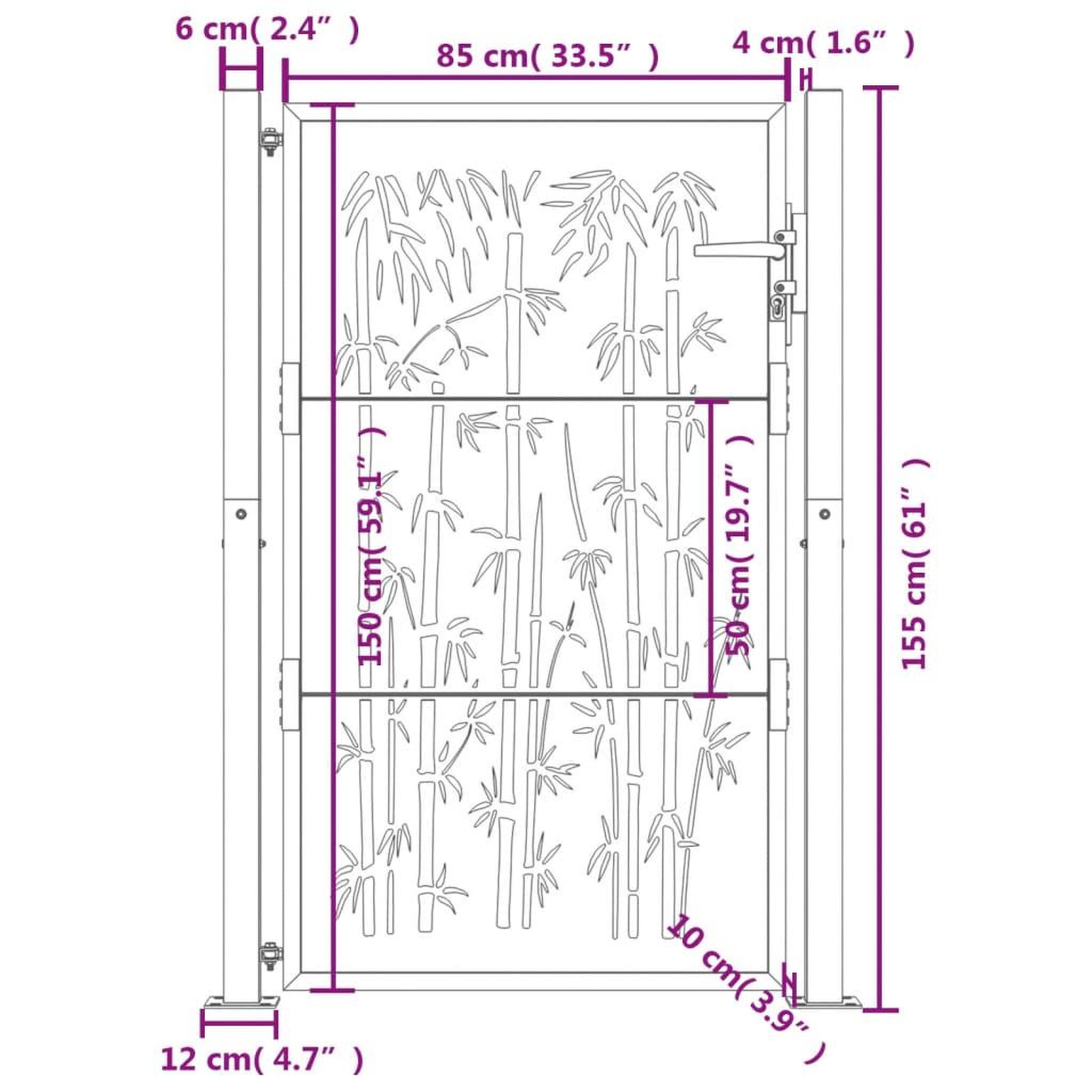 Voir la diapositive 6 : VIDAXL Portail de jardin anthracite 105x155 cm acier design de bambou