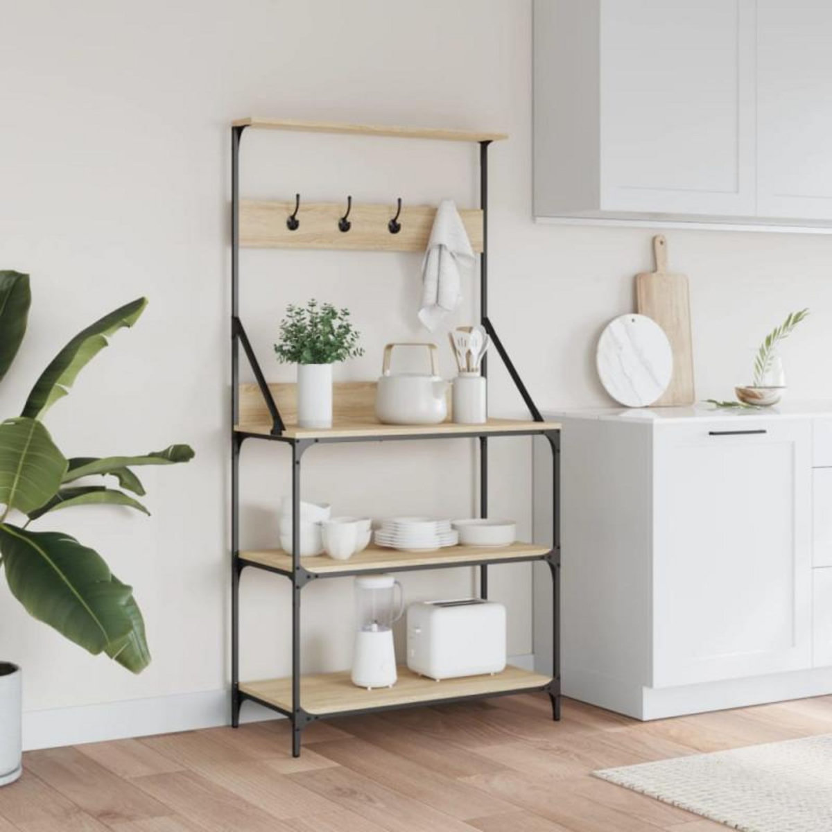 VIDAXL Étagère de boulangerie et crochets 4 niveaux bois d ingénierie