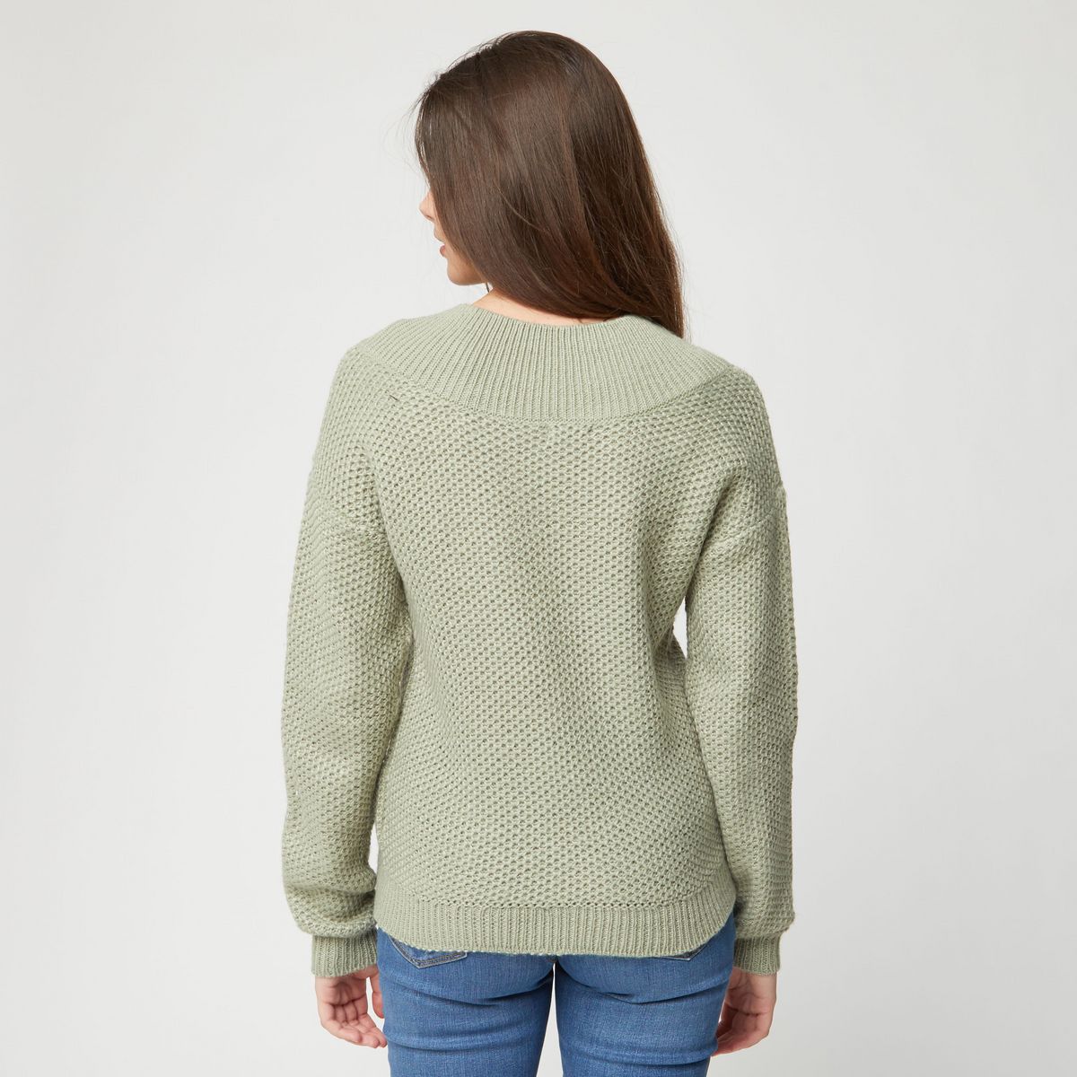 INEXTENSO Pull col v vert clair femme