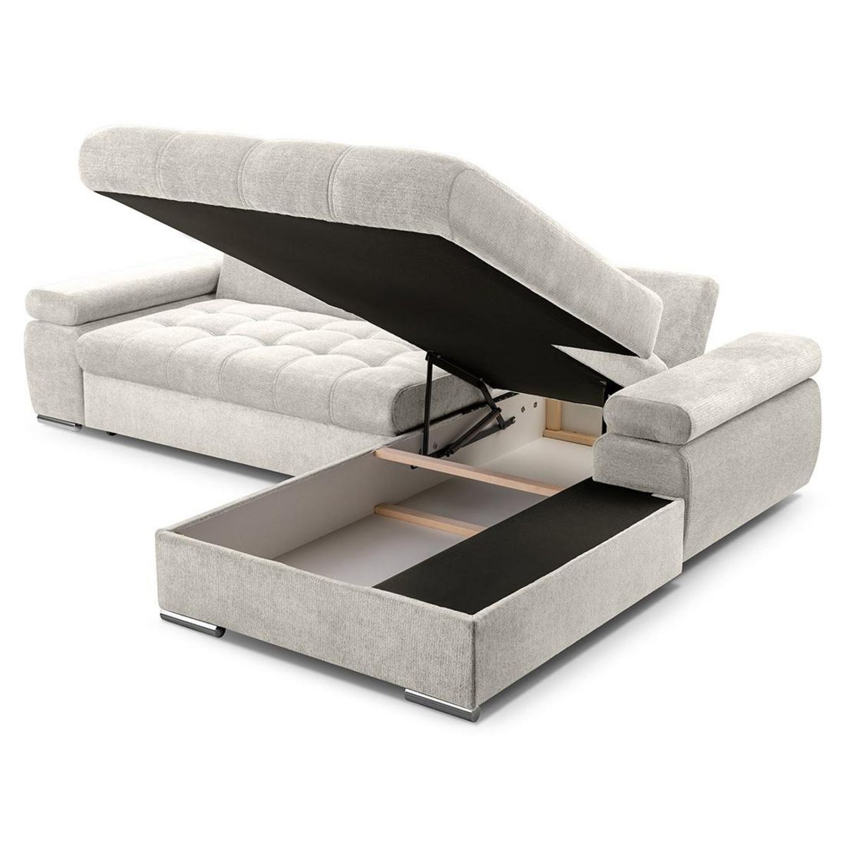 BEST MOBILIER Bianca - canapé d'angle droit 4 places convertible avec coffre en tissu texturé