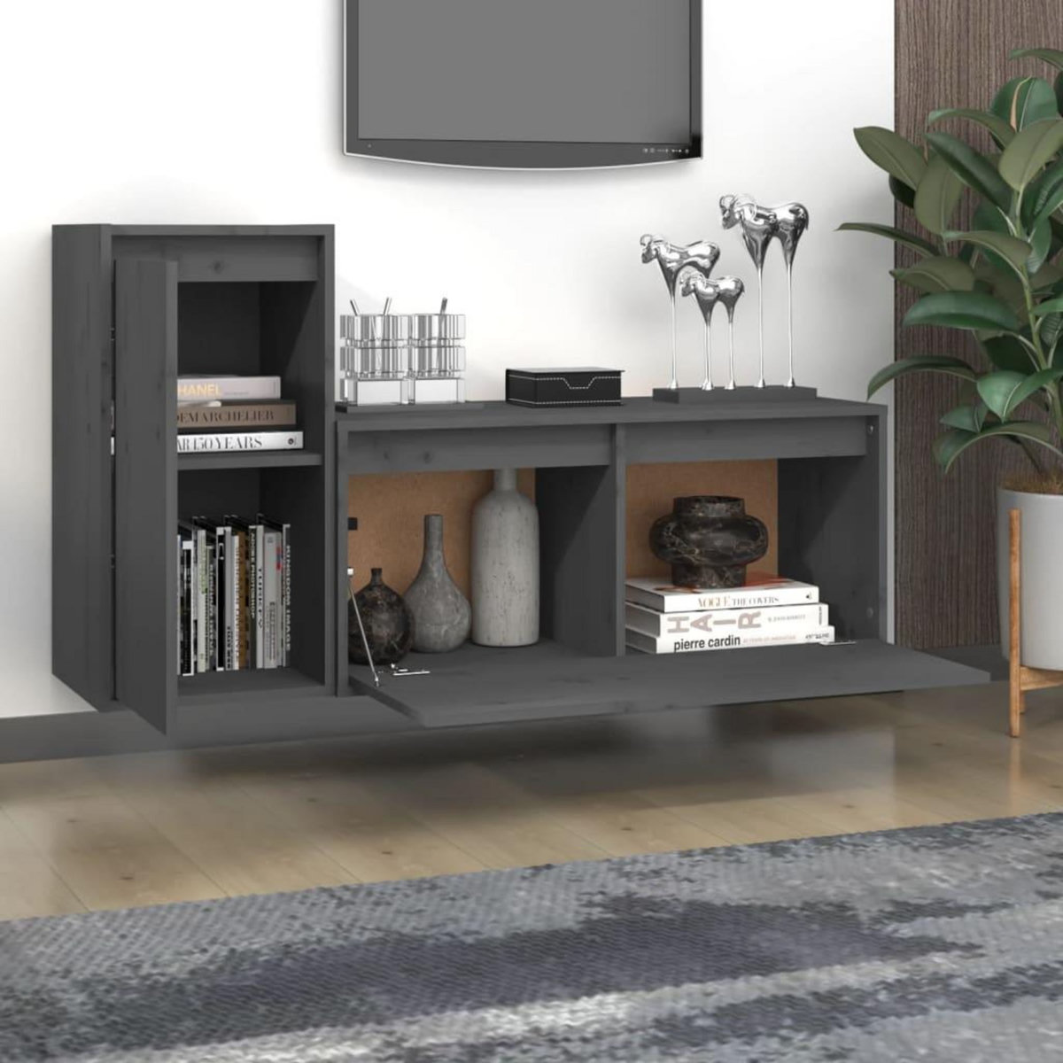 VIDAXL Meubles TV 2 pcs Gris Bois massif de pin
