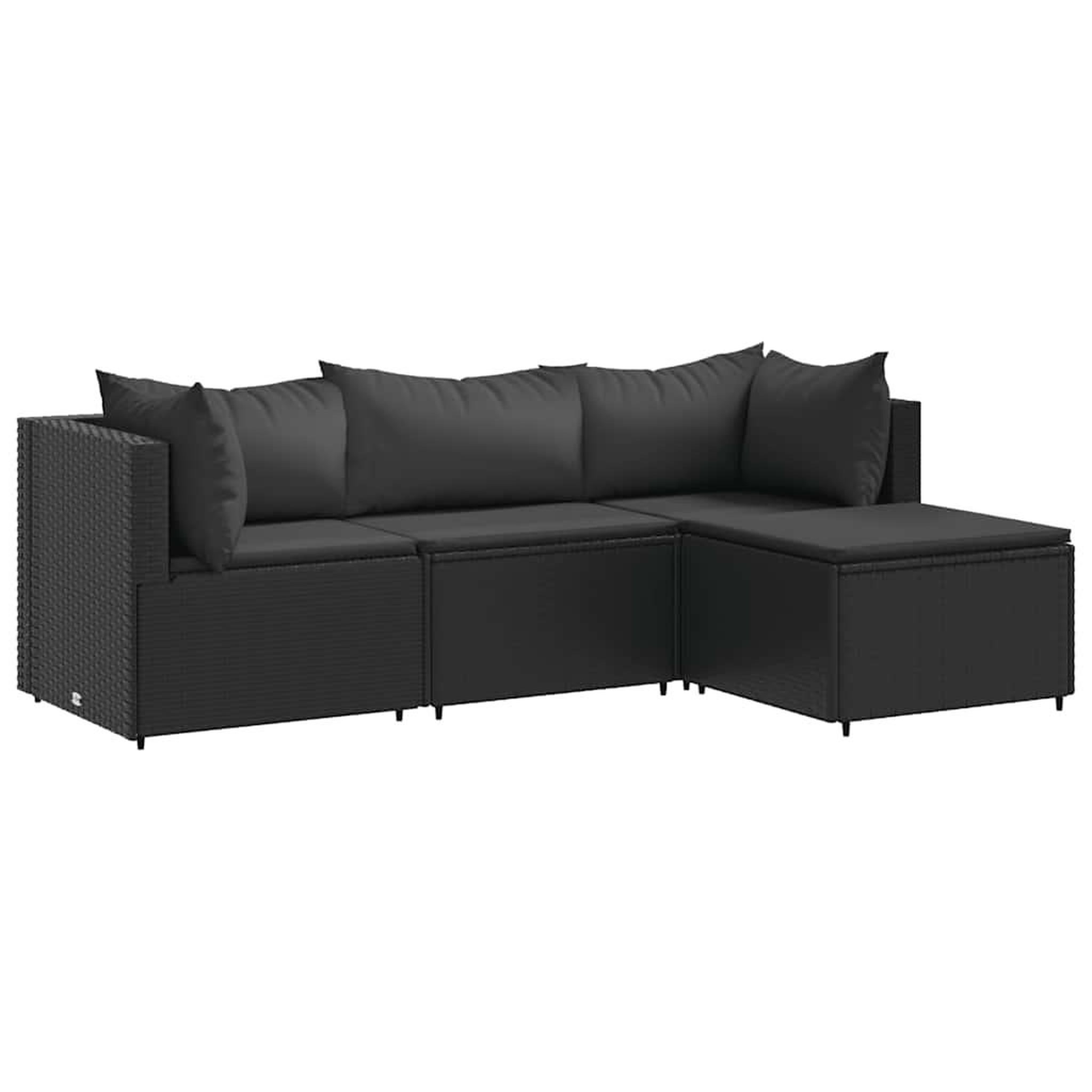 Voir la diapositive 2 : VIDAXL Salon de jardin 4 pcs avec coussins Noir Resine tressee