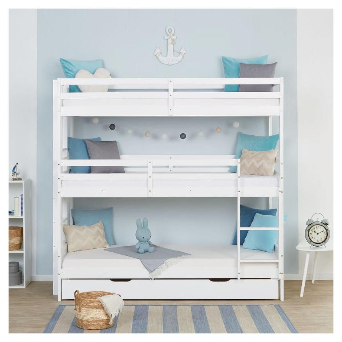 HomeStyle4U Lit superposé triple 90x200 avec matelas