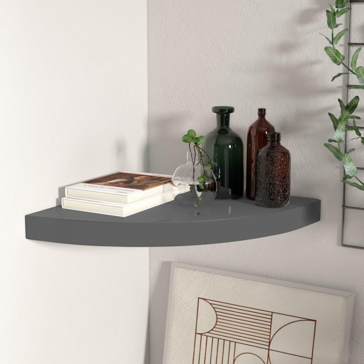 VIDAXL Etagere d'angle flottante gris brillant 35x35x3,8 cm MDF